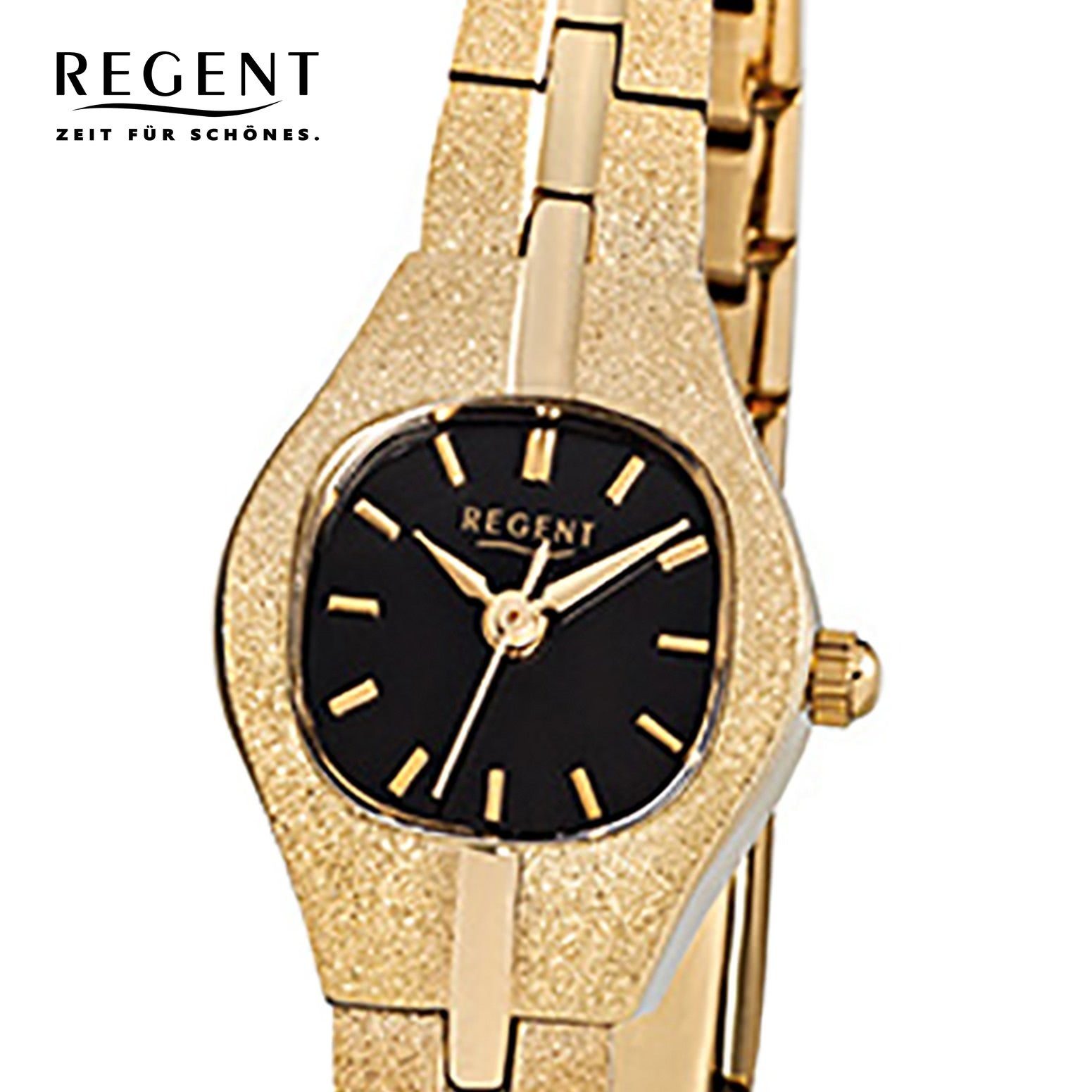 Regent Quarzuhr Regent Damen-Armbanduhr gold Analog F-378, (Analoguhr), Damen Armbanduhr eckig, klein (ca. 18x23mm), Edelstahl, ionenplattiert