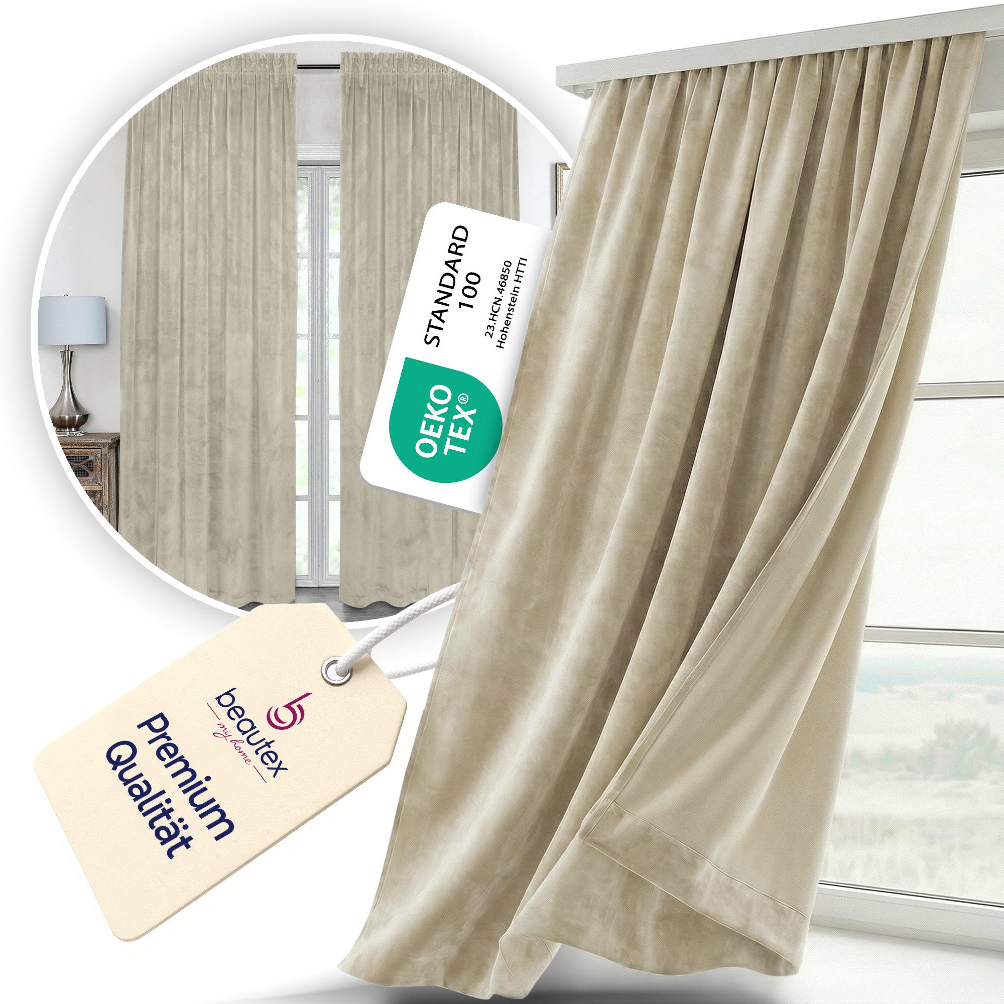 Beautex Verdunkelungsvorhang Samt Vorhang Kräuselband U-Band Gardine Velvet abdunkelnd (1 St), Hakenaufhängung, abdunkelnd