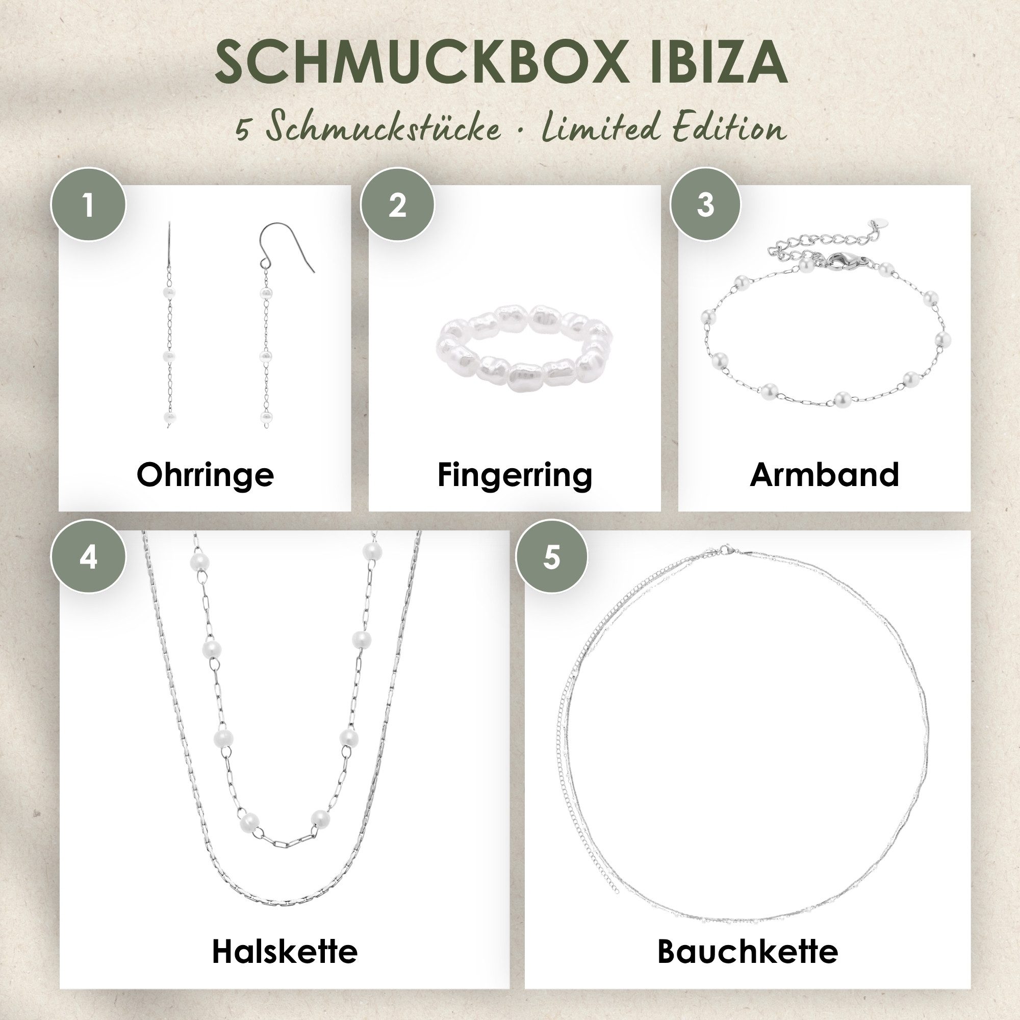 Heideman Schmuck-Adventskalender Summerbox Ibiza silberfarben, Schmuckset mehrteilig Schmuck für Frauen - 5 Schmuckstücke