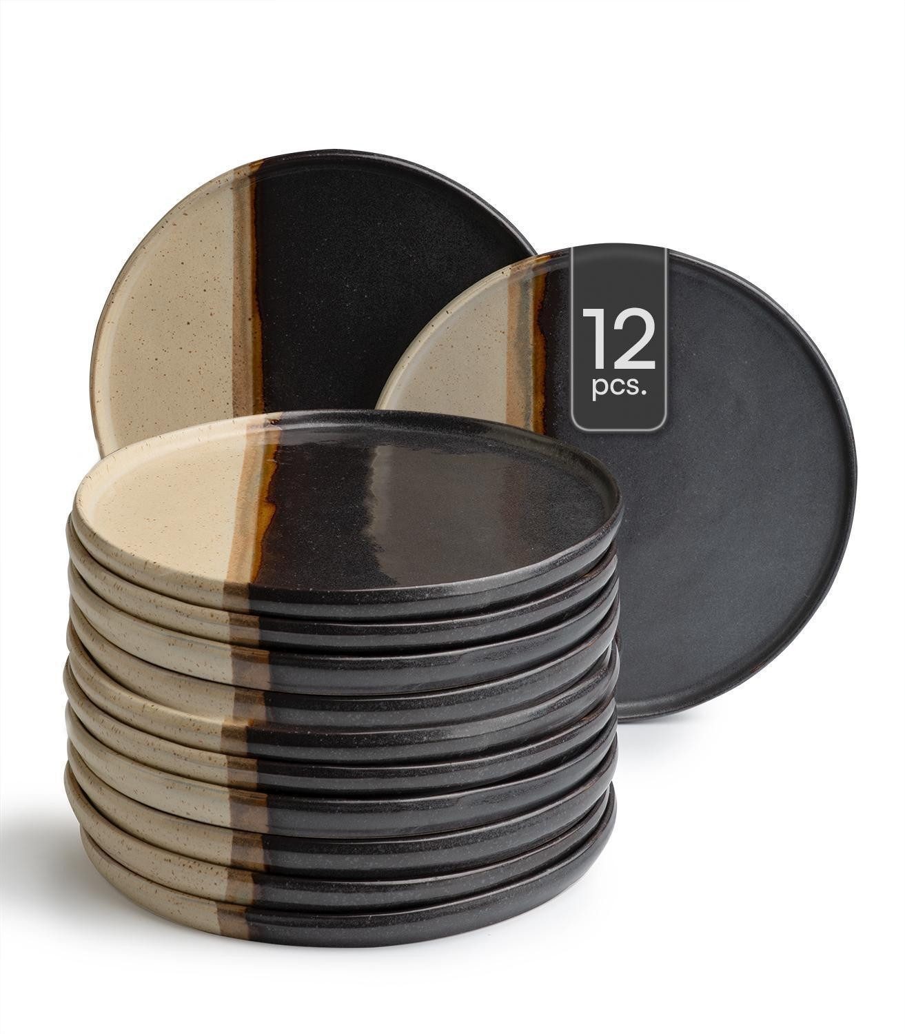 Speiseteller RACO, Ø 27 cm, Schwarz, Braun, Keramik, matt, (12 St)