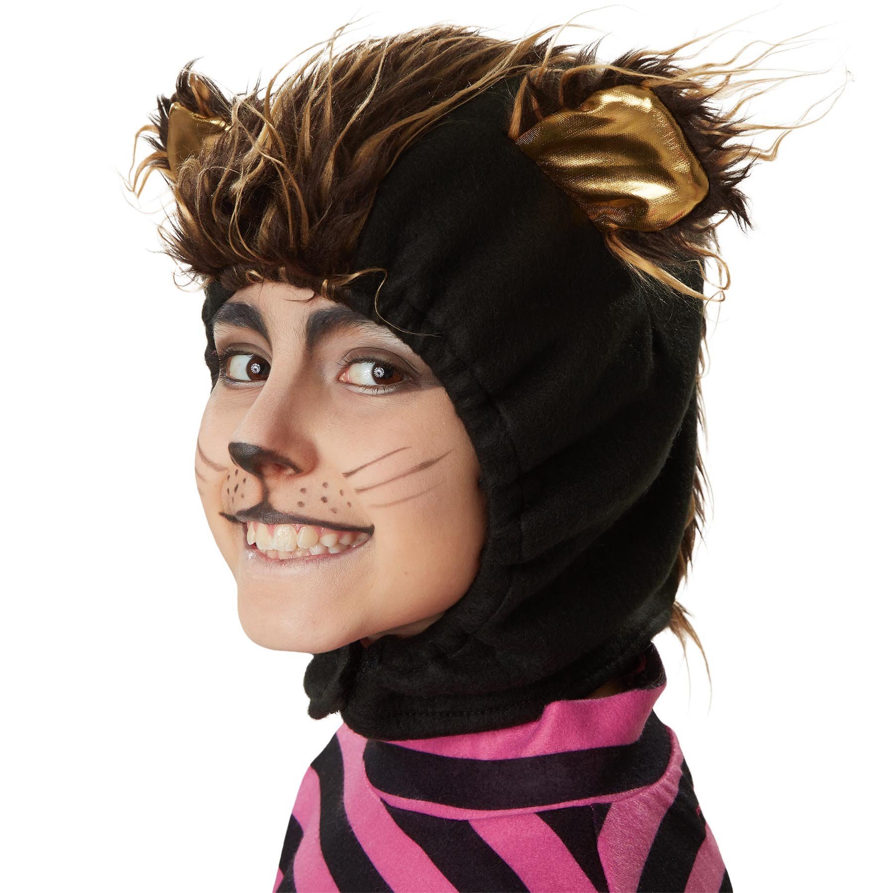 dressforfun Kostüm Kinderkostüm Geheimnisvolles Grinsekätzchen, Overall mit pink-schwarzen Querstreifen