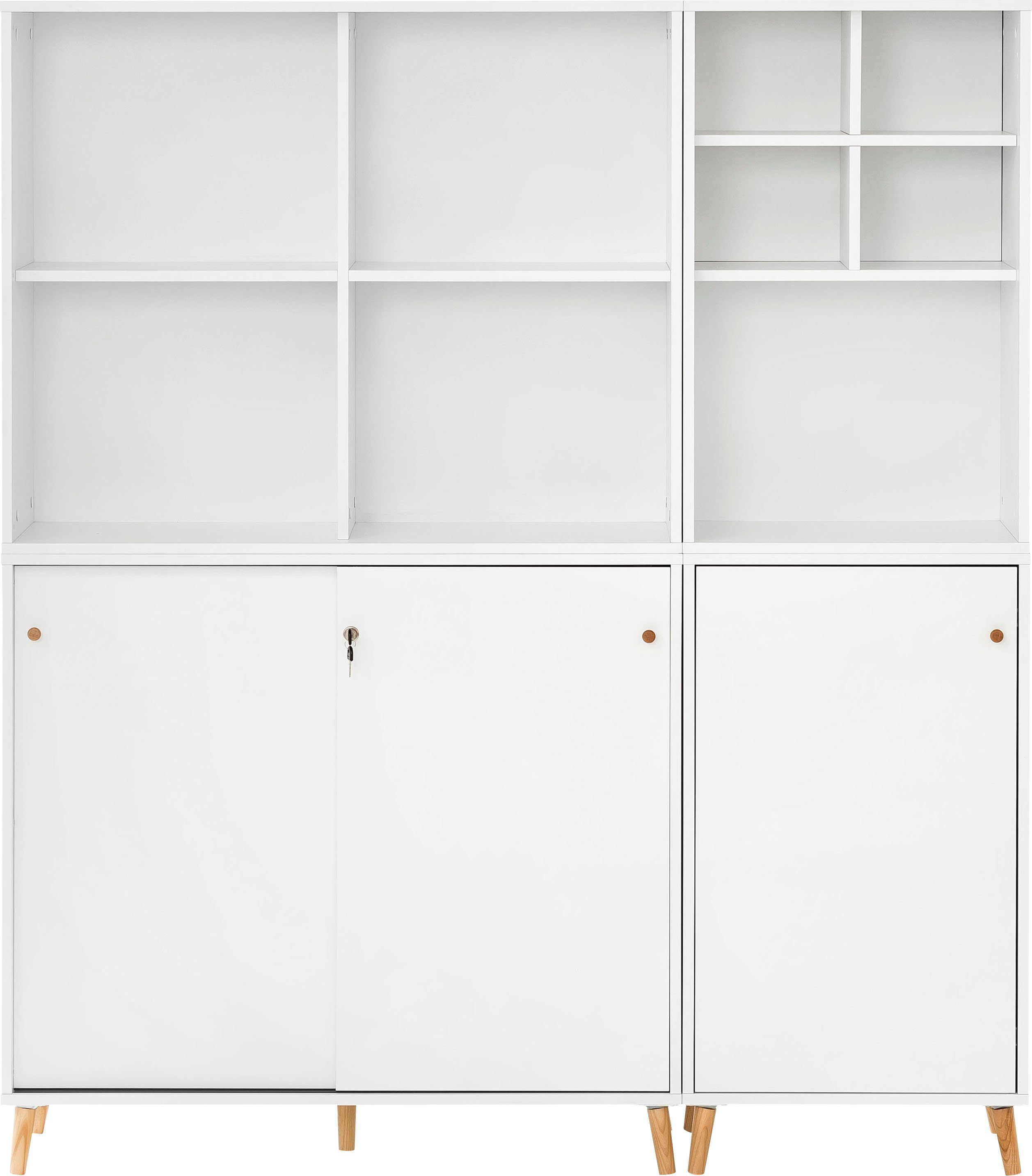 Schildmeyer Büro-Set Serie 500, bestehend aus 2 Regalen, 2 Schränken, 1  Regalkreuz, Regaleinsatz für alle offenen Fächer geeignet