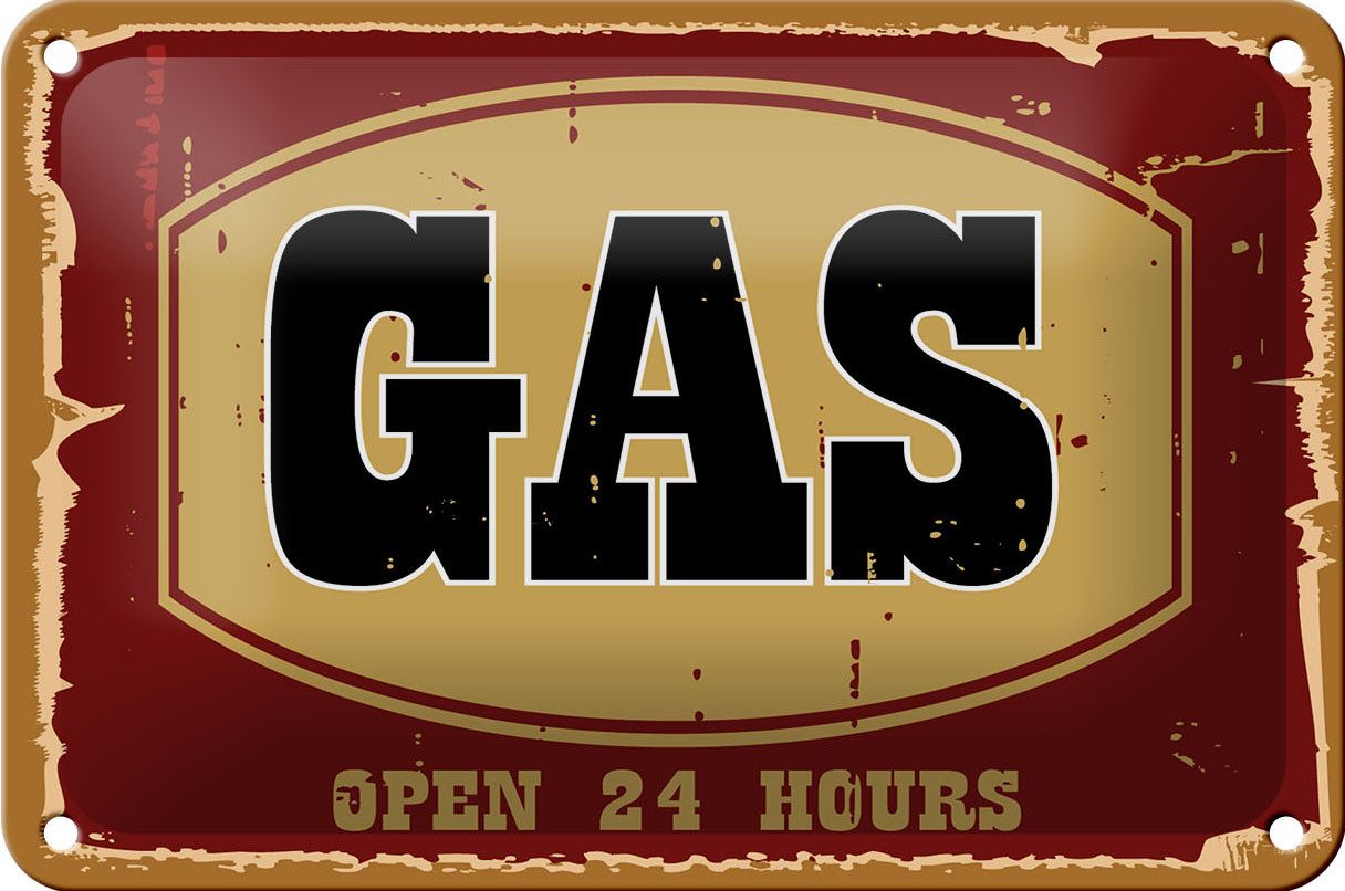 Metallschild Hinweis 18x12cm GAS open 24 hours