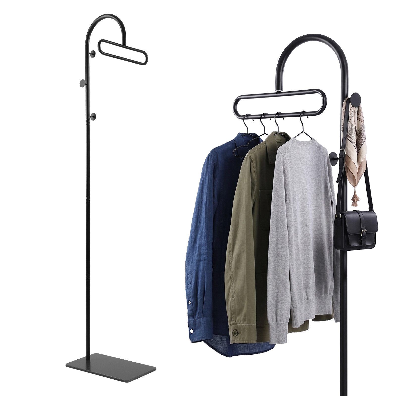 JOYOLEDER Garderobenständer Metall Stabil Kleiderständer mit 3 Haken 40x25x175cm, (Flur Büro Kleiderstange Jackenständer Schwarz)