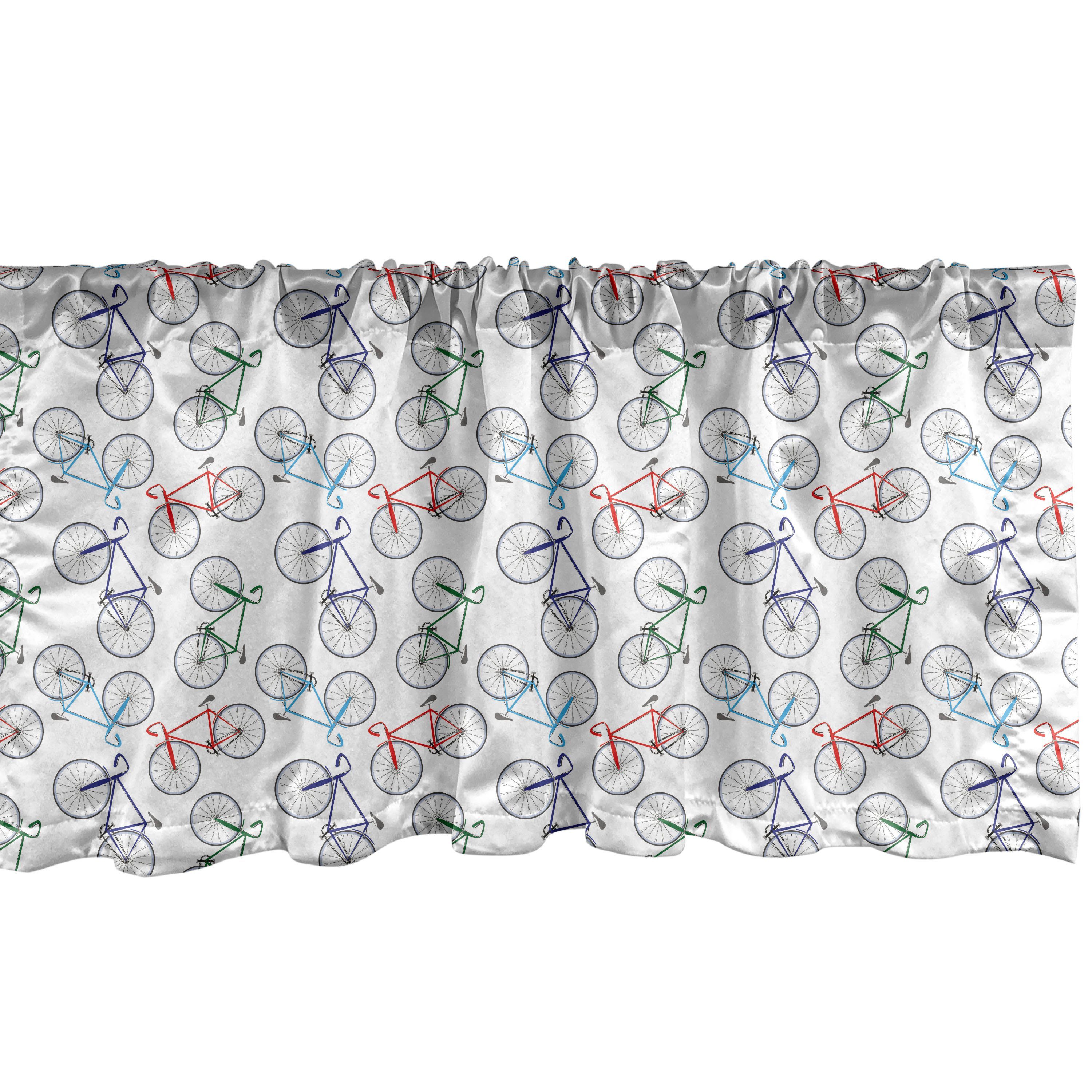 Scheibengardine Vorhang Volant für Küche Schlafzimmer Dekor mit Stangentasche, Abakuhaus, Microfaser, Fahrrad Abstrakt Uni Dessin