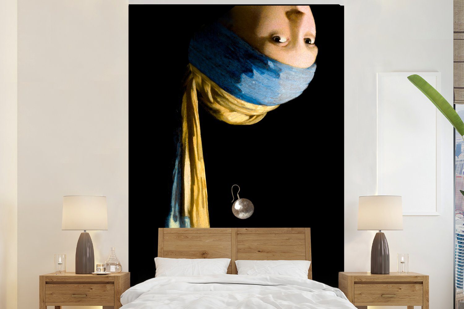 MuchoWow Fototapete Mädchen mit Perlenohrring - Schmuck - Kunst, Matt, bedruckt, (3 St), Montagefertig Vinyl Tapete für Wohnzimmer, Wandtapete