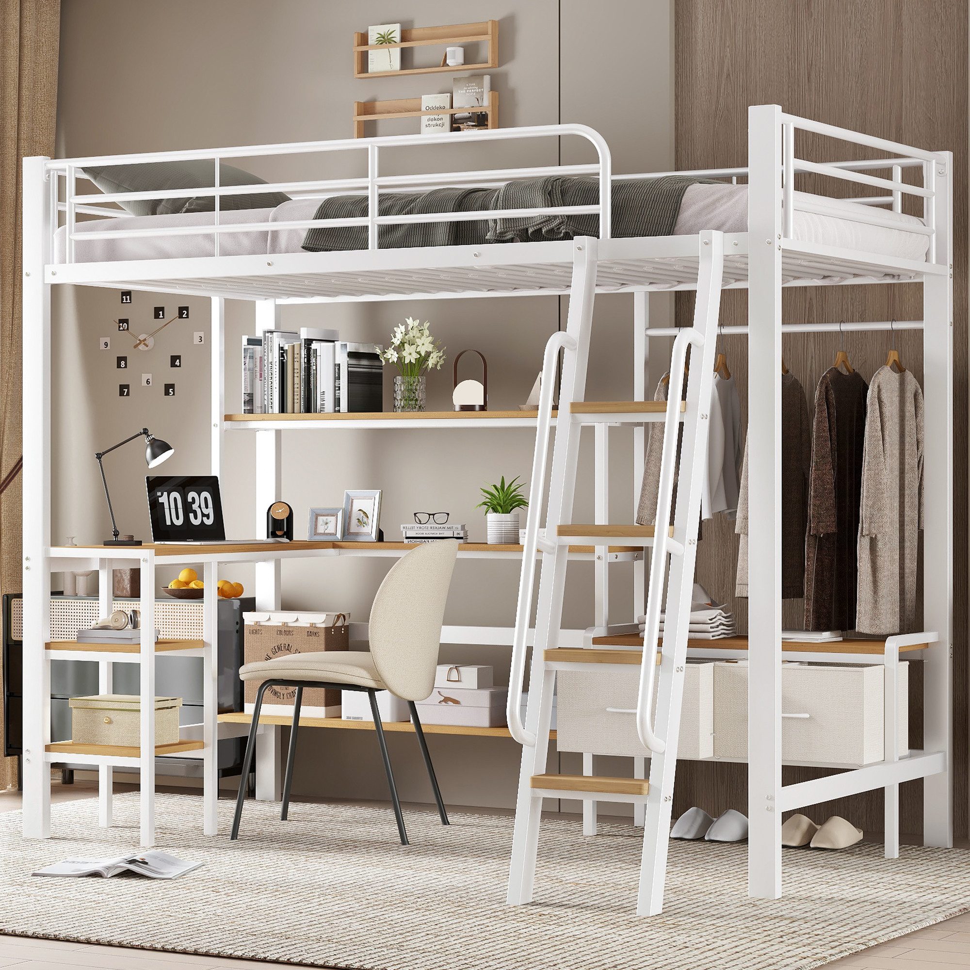 Merax Hochbett mit 2 Stoffboxen, Jugendbett Kinderbett Stockbett (1-St) Met günstig online kaufen