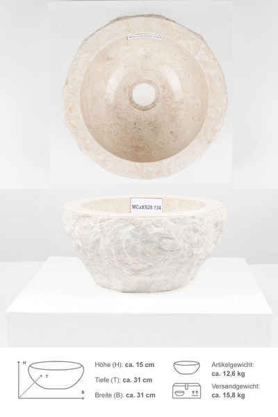 wohnfreuden Aufsatzwaschbecken Marmor Steinwaschbecken EROSI 30 cm creme (Kein Set), 101659_MCaXS29.134