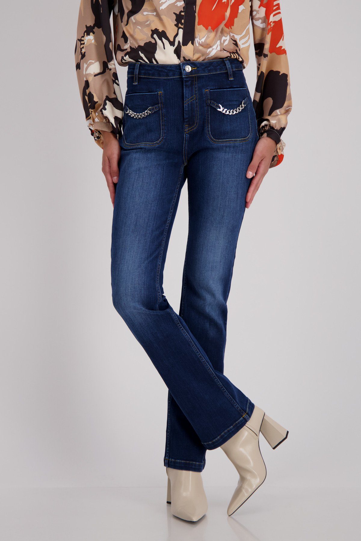Monari Regular-fit-Jeans Bootcut Jeans mit Ketten