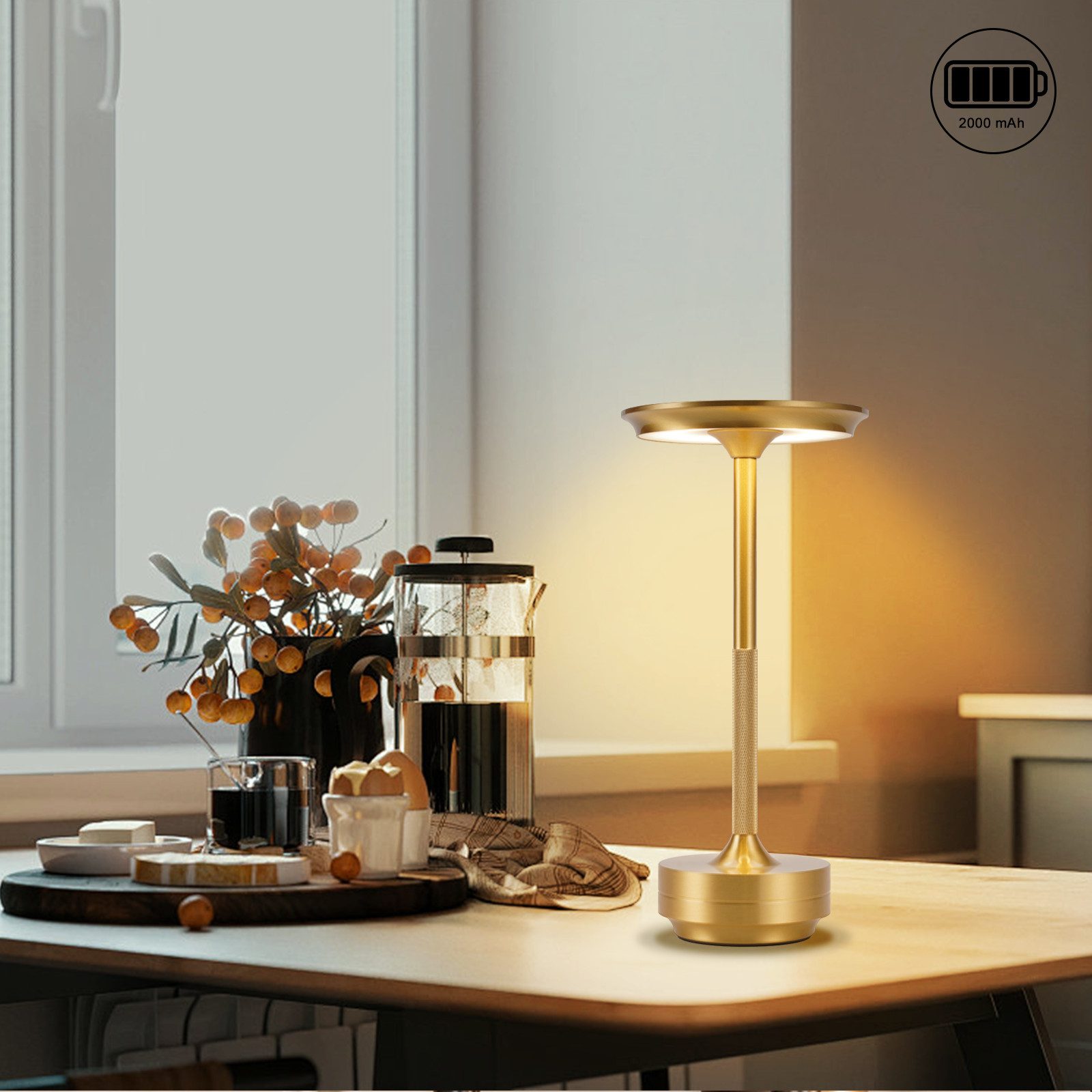 ZMH LED Tischleuchte kabellose Akku-Nachttischlampe, Dimmbar, Touch-Steuerung, 3 Lichtfarben, USB-C-aufladbar, LED fest integriert, Warmweiß, Neutralweiß, Kaltw – Bild 5 von 5