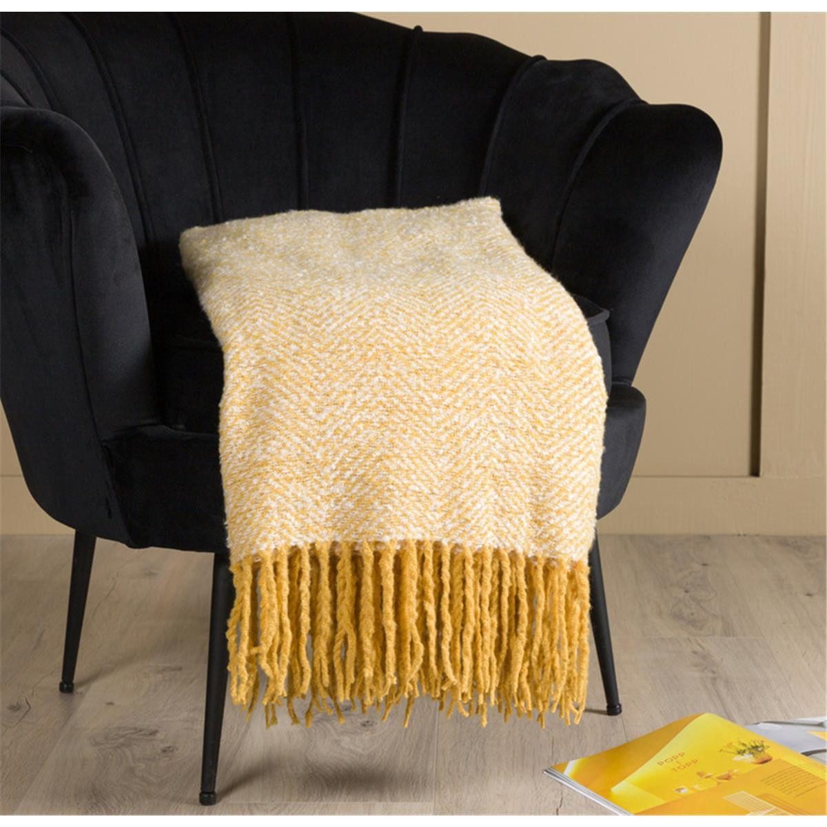 BOURGH Tagesdecke TOBY große Decke 170x130cm - in weiß/gelb
