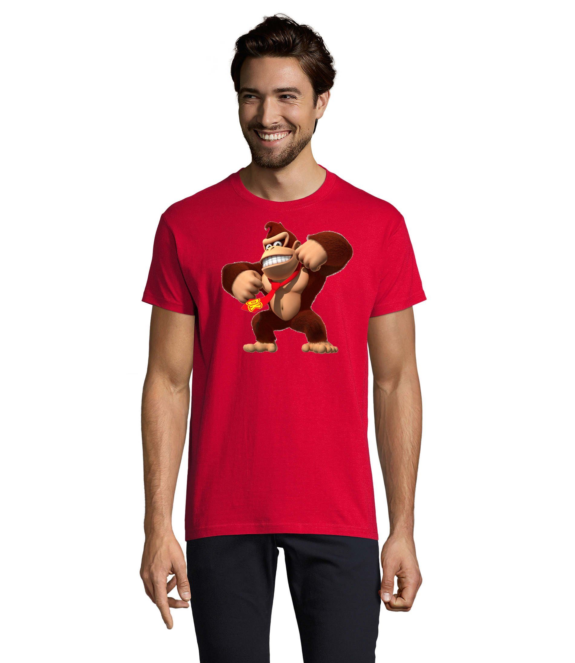 Rot Kong T-Shirt Herren Donkey Affe Blondie & Brownie Nintendo Gorilla