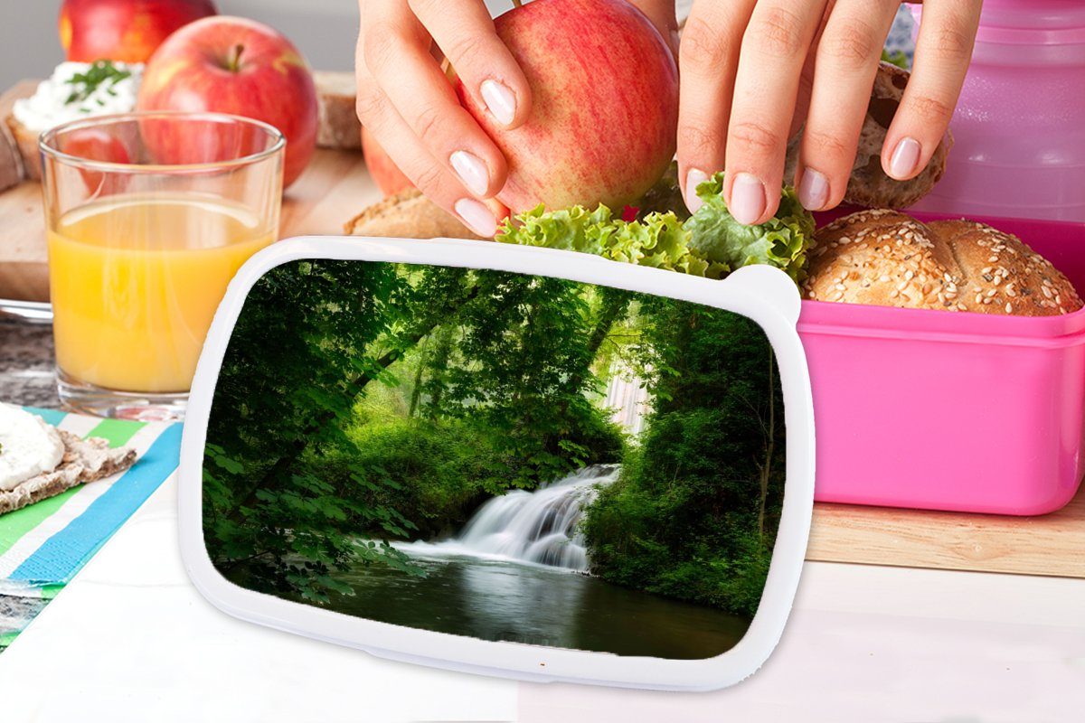 Grün, Erwachsene, Brotbox für - rosa MuchoWow Kinder, Lunchbox (2-tlg), Kunststoff, Brotdose Natur Kunststoff - Mädchen, Snackbox, Wasserfall