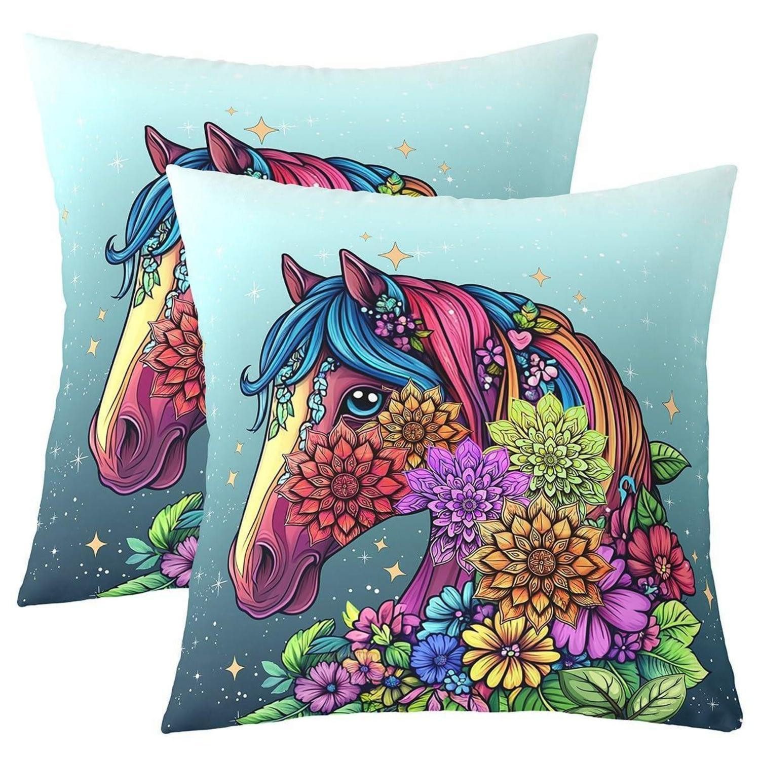 LuxusKollektion Kissenbezug Kissenbezug 50x50cm Einhorn 2er Set bunt