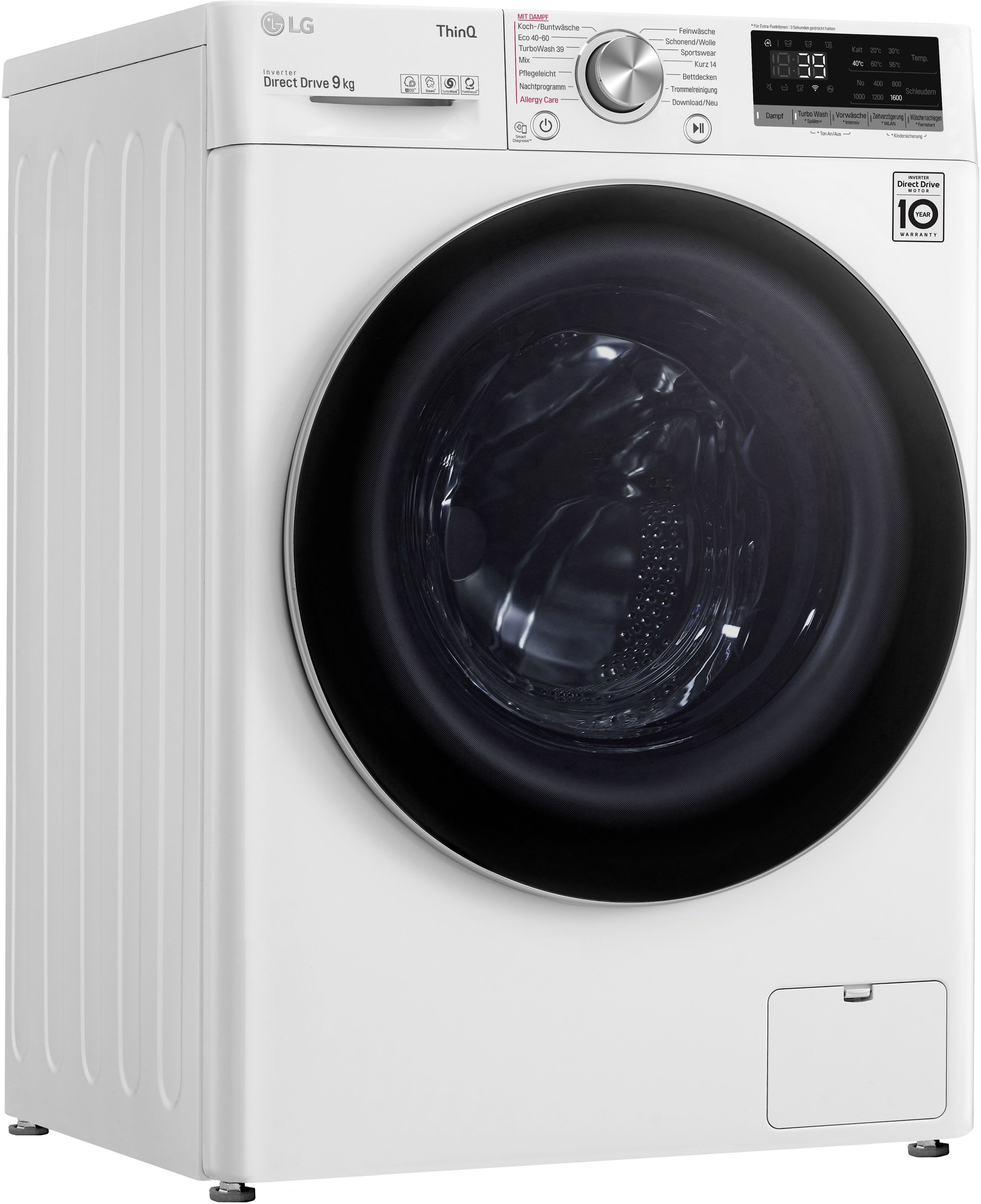1600 39 U/min, Waschmaschine LG F6WV709P1, - Minuten in 9 TurboWash® Waschen nur kg,