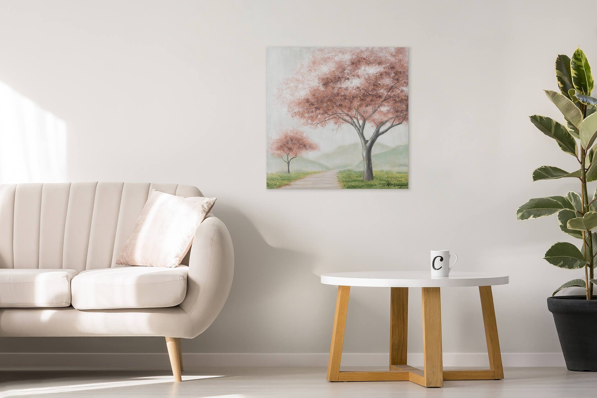 Motifs Wandbild HANDGEMALT KUNSTLOFT 100% Gemälde cm, Wohnzimmer Leinwandbild 80x80 Japanese