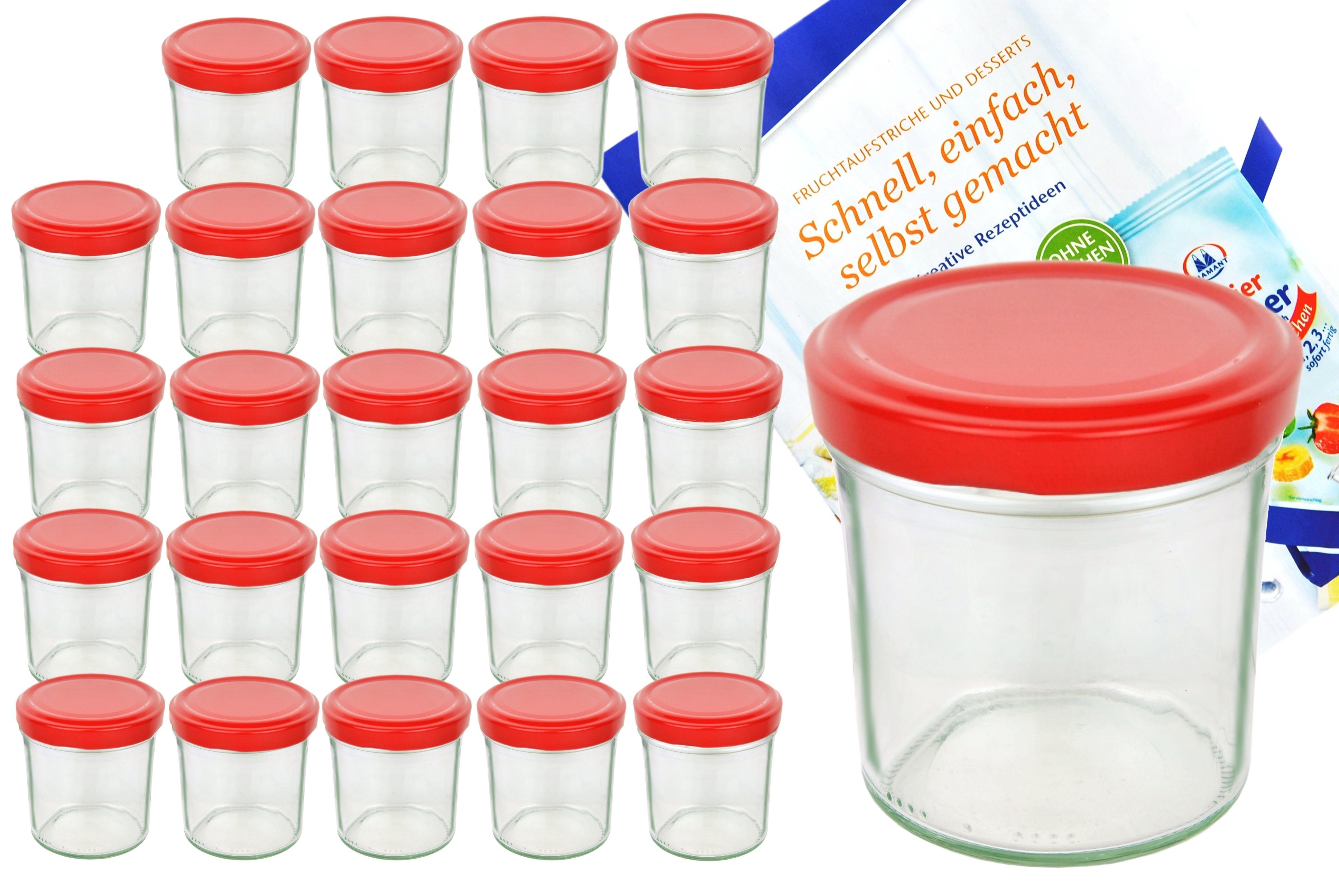 MamboCat Einmachglas 25er Set Sturzglas 350 ml To 82 Piros Deckel incl. Rezeptheft, Glas