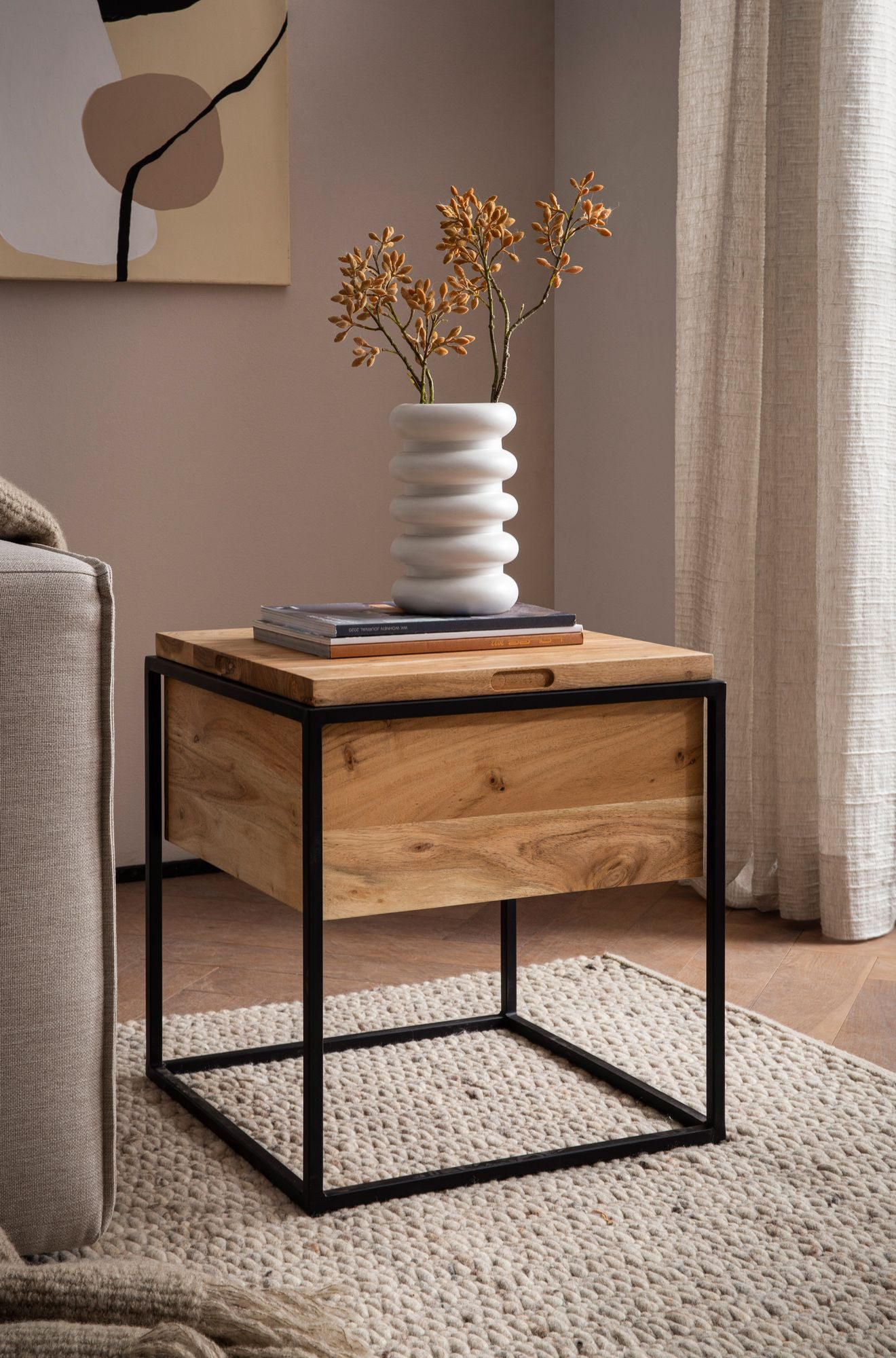 FINEBUY Beistelltisch FB108462 Couchtisch mit Stauraum klein Holz Massiv Ta günstig online kaufen