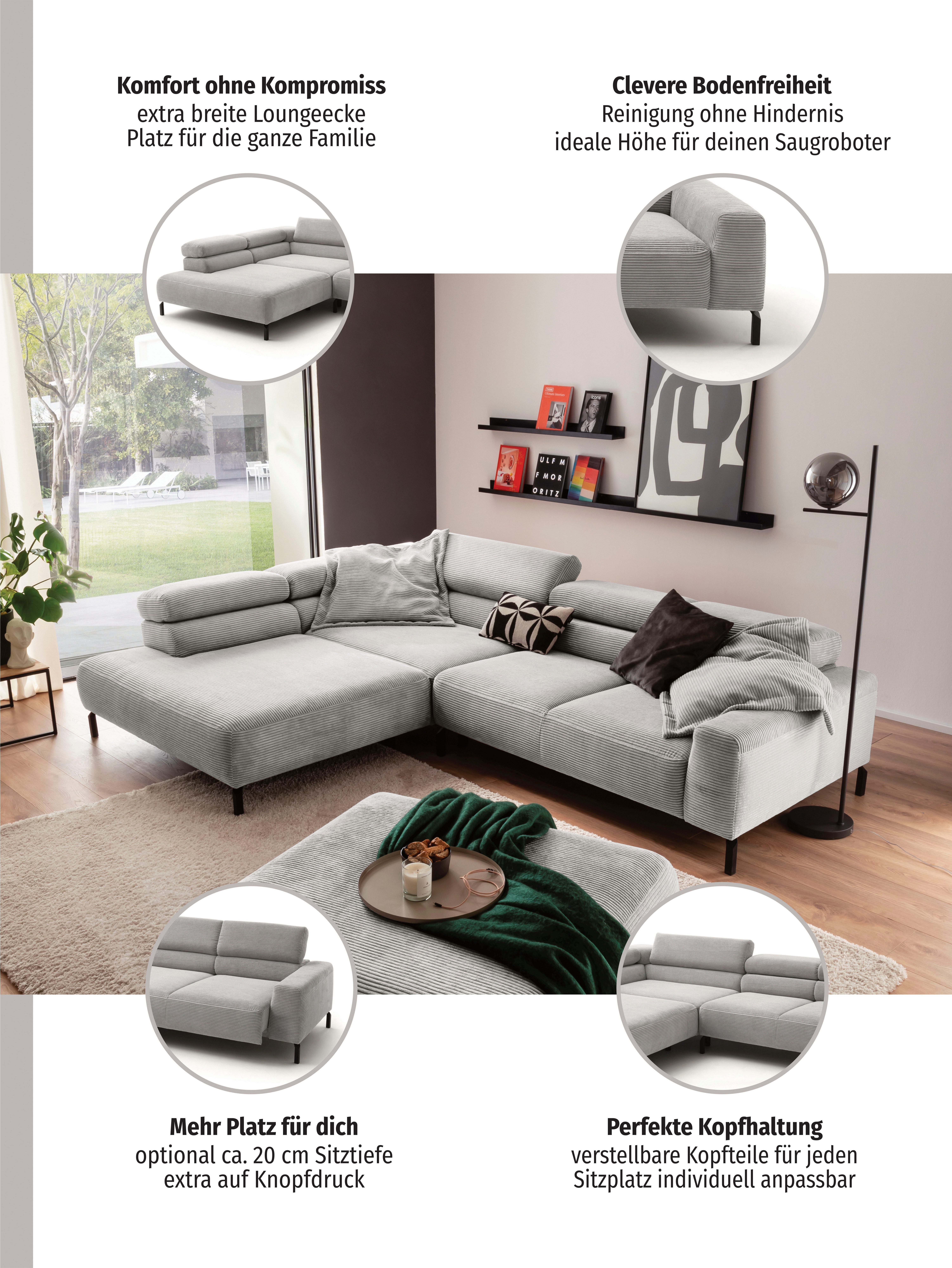 Home affaire Ecksofa Antonelli, L-Form, inkl. Kopfteilverstellung, Breite 3 günstig online kaufen