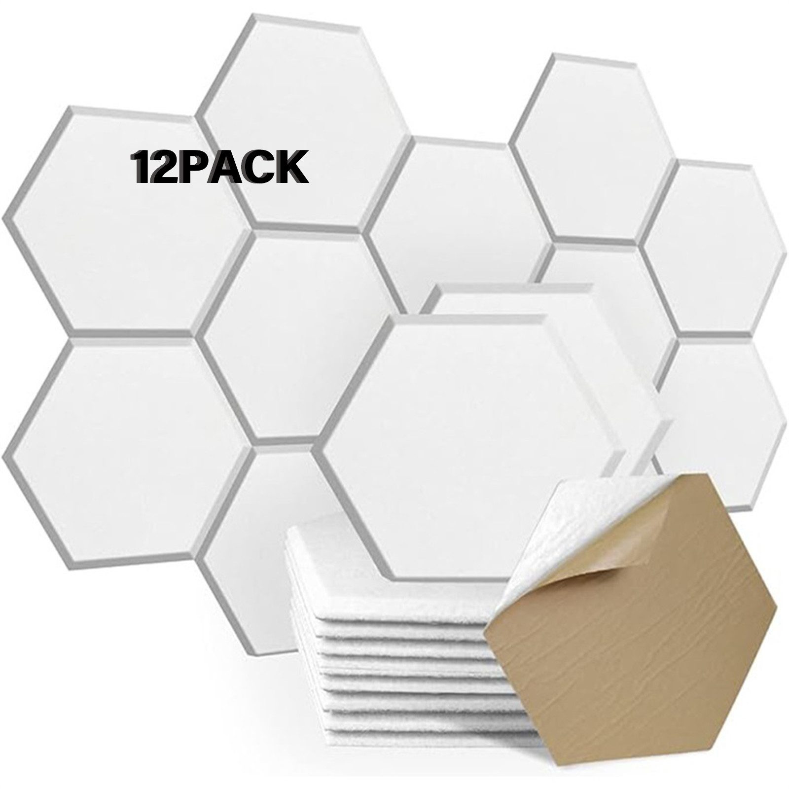 MOPUEA Akustikplatte 12 Stück,Hexagon Akustikplatte,Selbstklebend,9mmHohe Dichte Wandpaneel, (Selbstklebende hexagonale Akustikplatten für Wandgestaltung, Einfache Montage ohne Werkzeug, ideal zur Schallabsorption), Sicher, ungiftig, formaldehydfrei, vielseitig einsetzbar