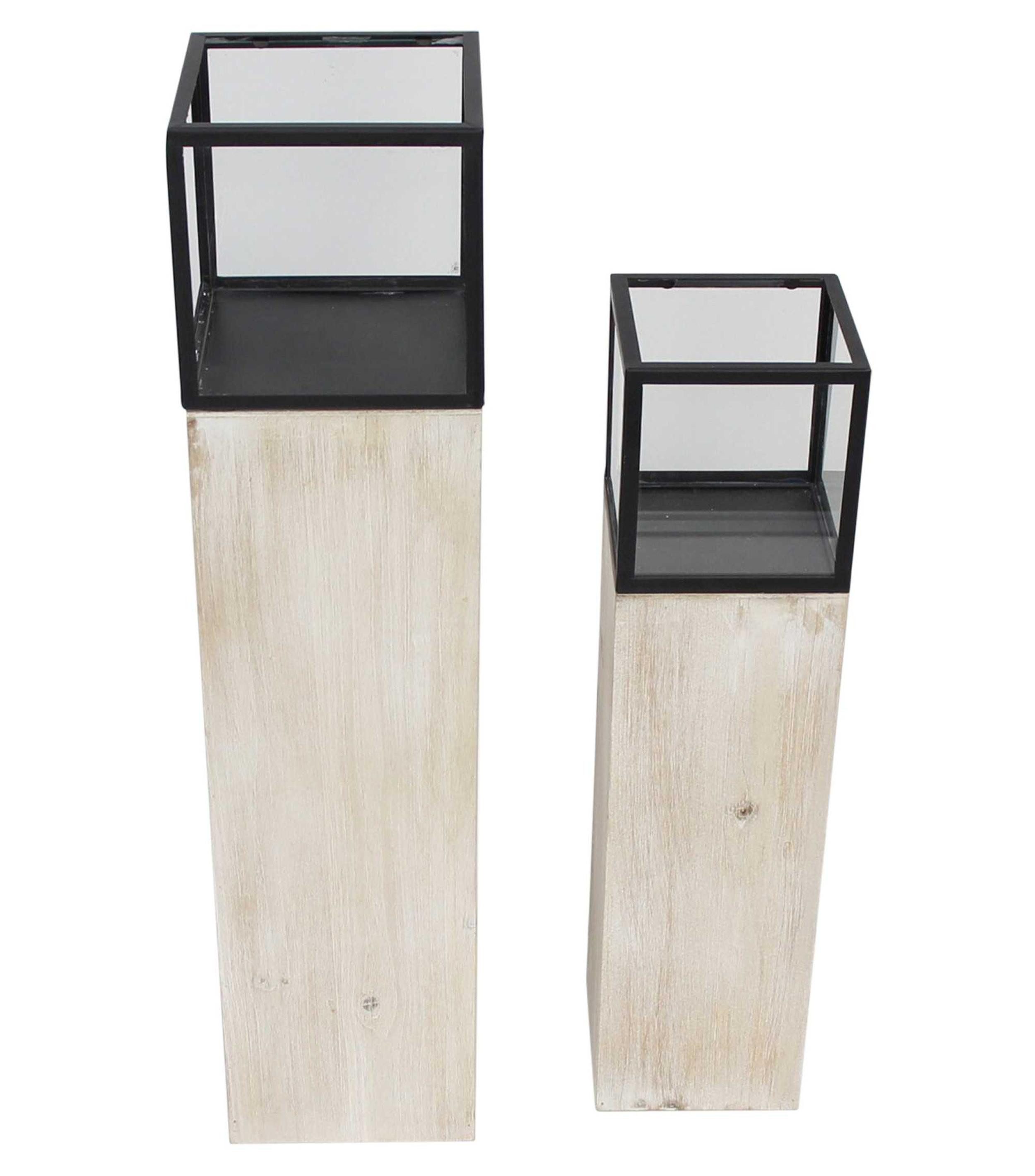 Frank Flechtwaren Windlicht 2x Windlichtsäule Modern Shabby Holz Metall Glas – Kerzenhalter