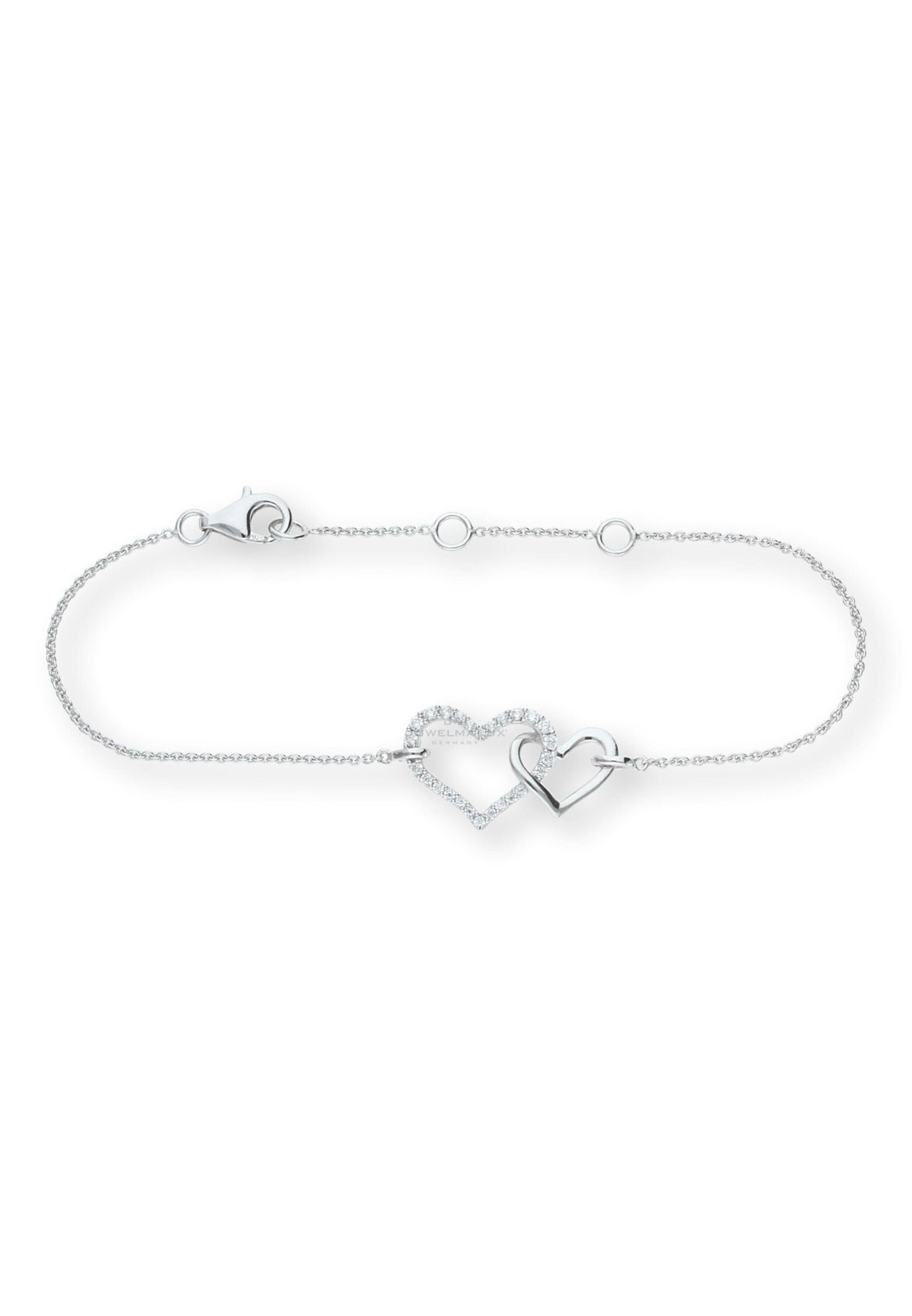 JuwelmaLux Silberarmband Armband Silber zwei Herzen mit Zirkonia (1-tlg), Damen Armband Silber 925/000, inkl. Schmuckschachtel