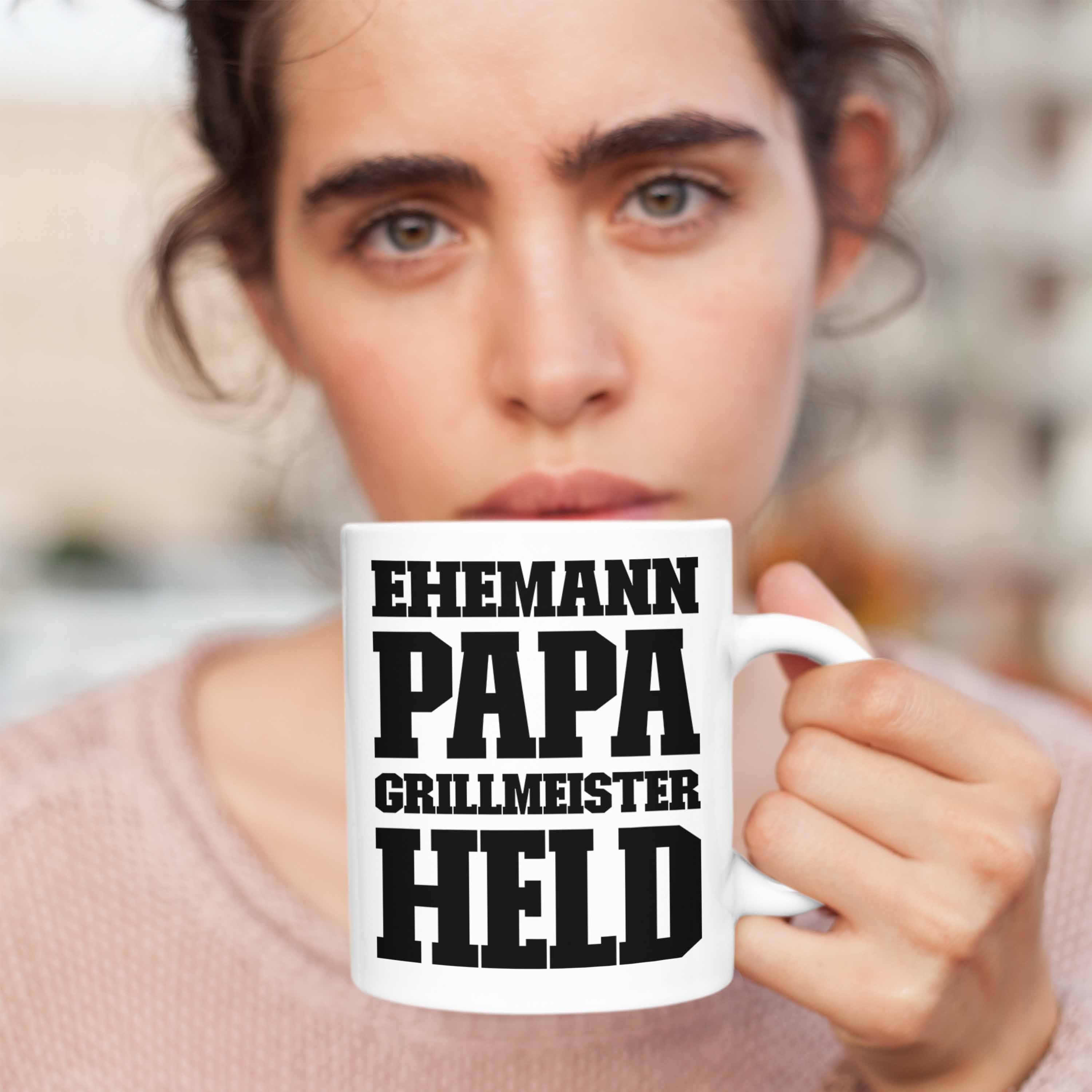 Ehemann Becher Tasse Tasse Geschenkidee Grillen Trendation Trendation Papa Vatertag Weiss Kaffeetasse Sommer Held Geschenk -