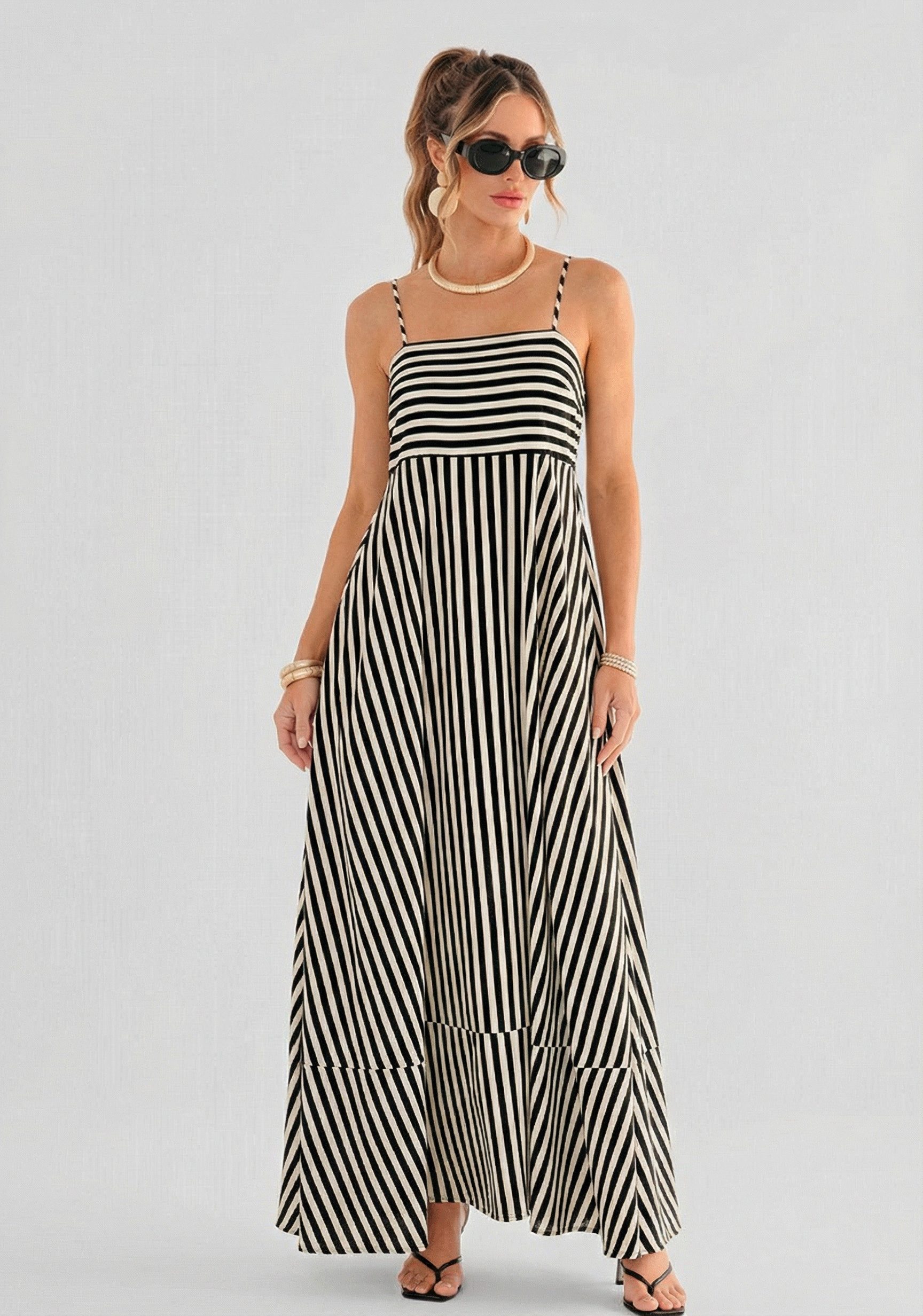 Cupshe Maxikleid Ärmellos Quadratischer Ausschnitt Gestreift