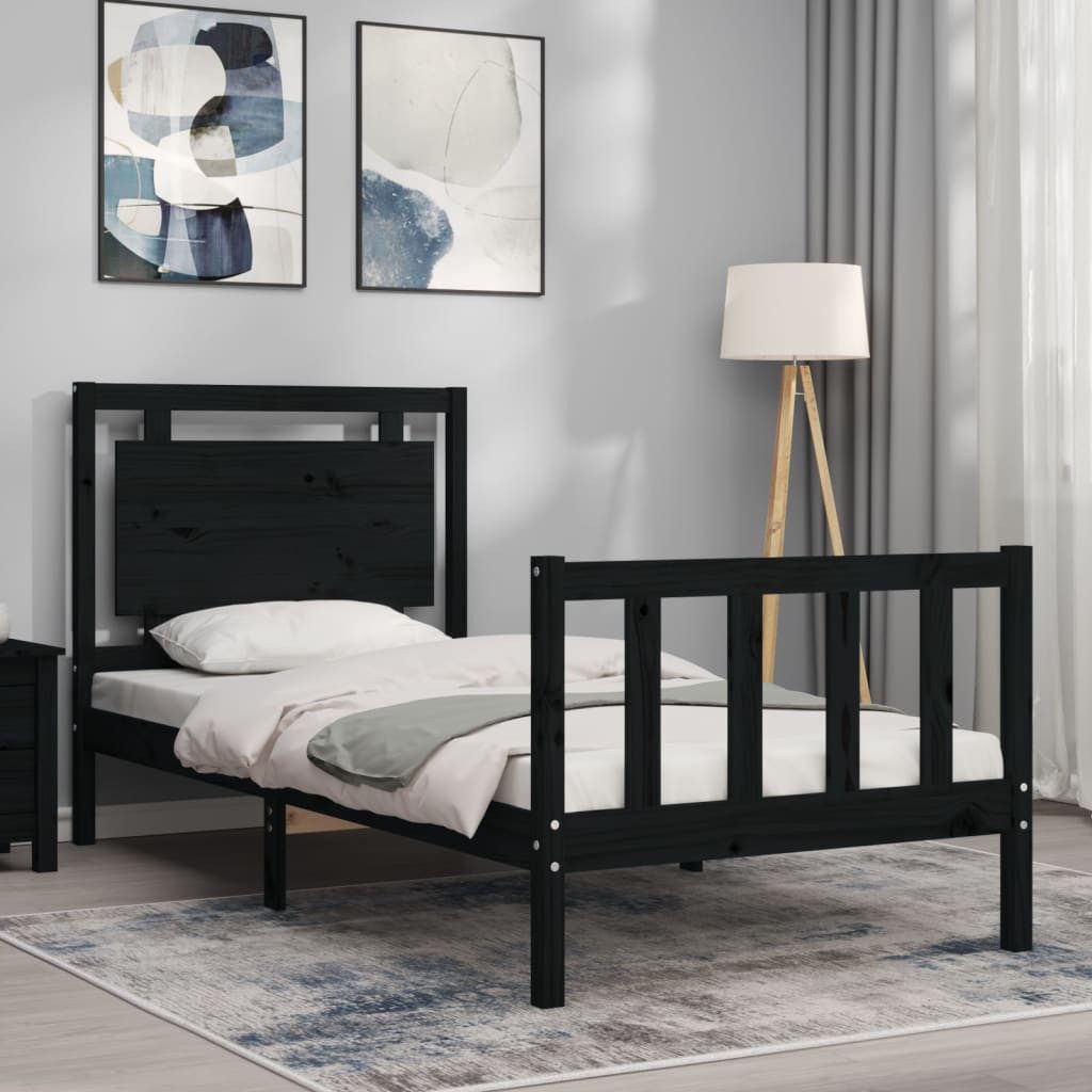 vidaXL Bett Massivholzbett mit Kopfteil Schwarz günstig online kaufen