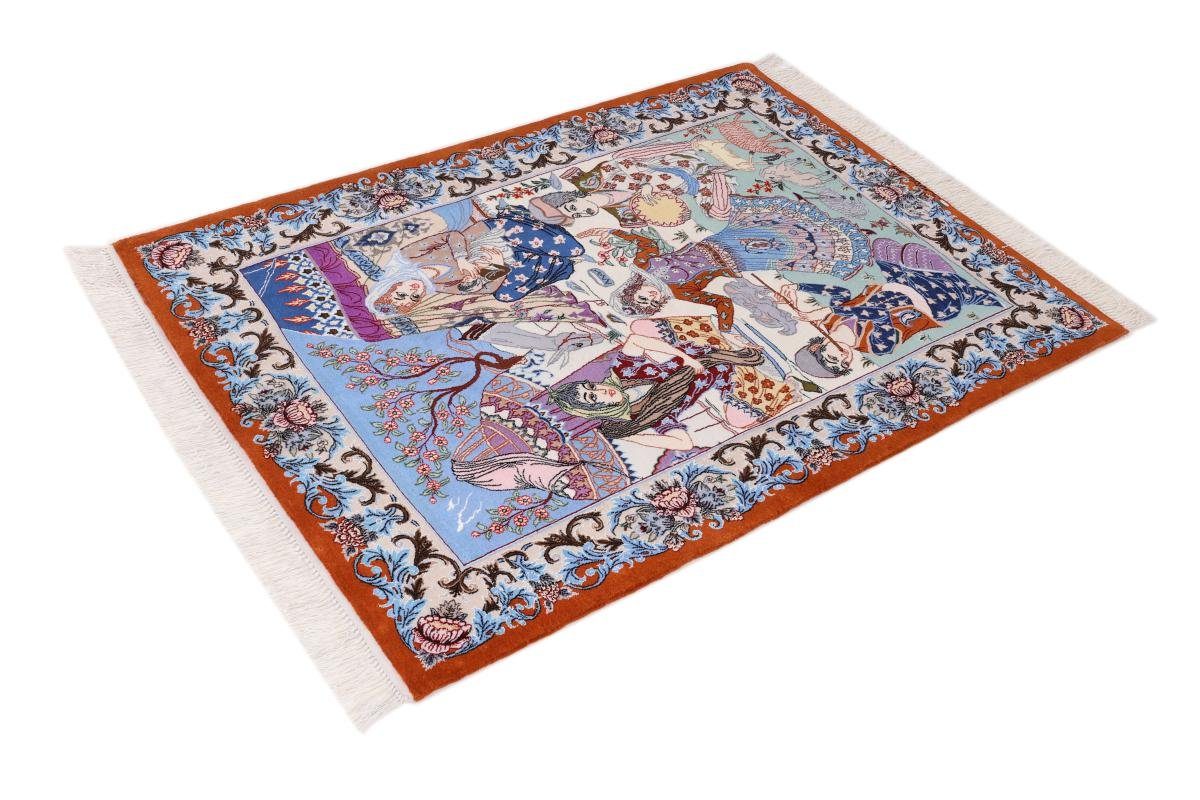 Orientteppich rechteckig, mm Orientteppich, 104x142 Höhe: Isfahan 8 Seidenkette Nain Trading, Handgeknüpfter