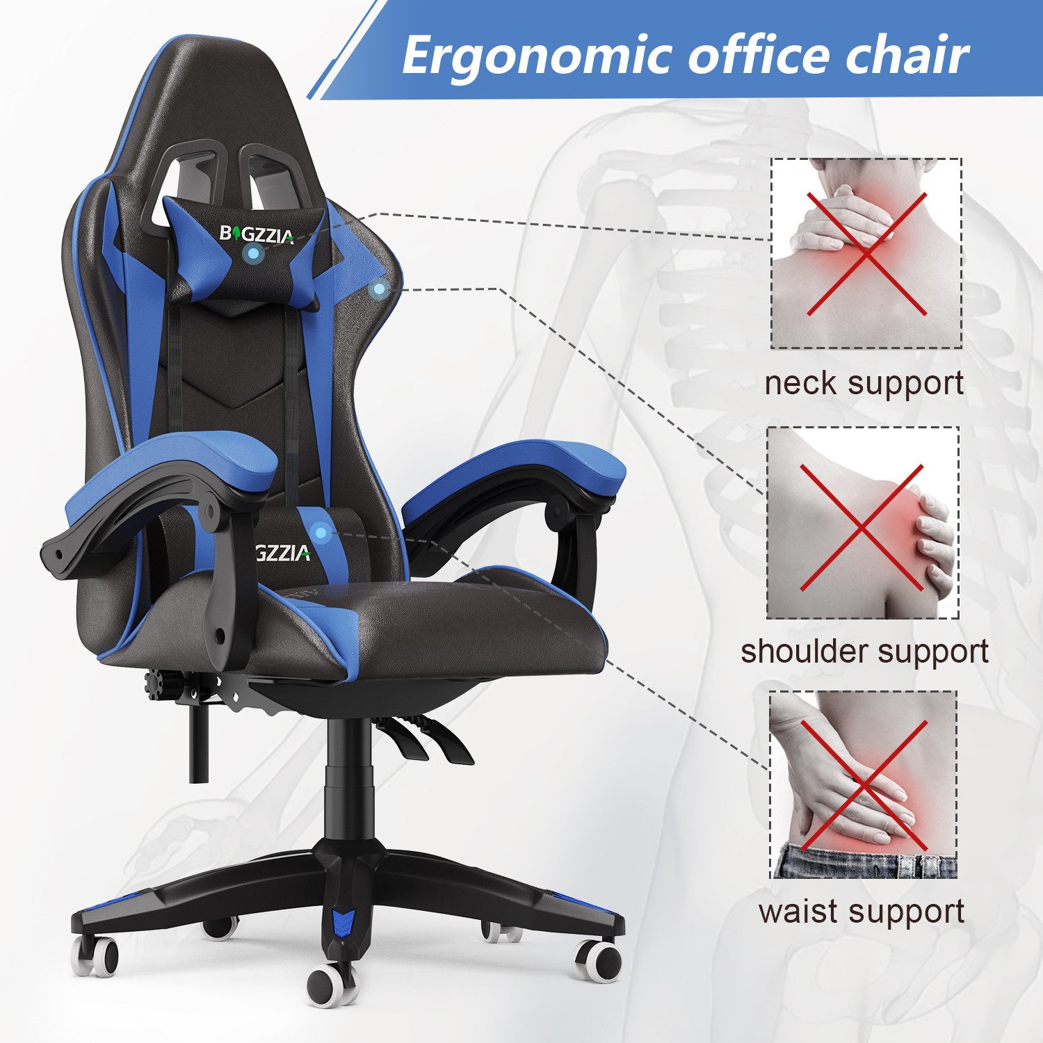 BIGZZIA Gaming-Stuhl Bürostuhl Ergonomisch mit Lendenkissen günstig online kaufen