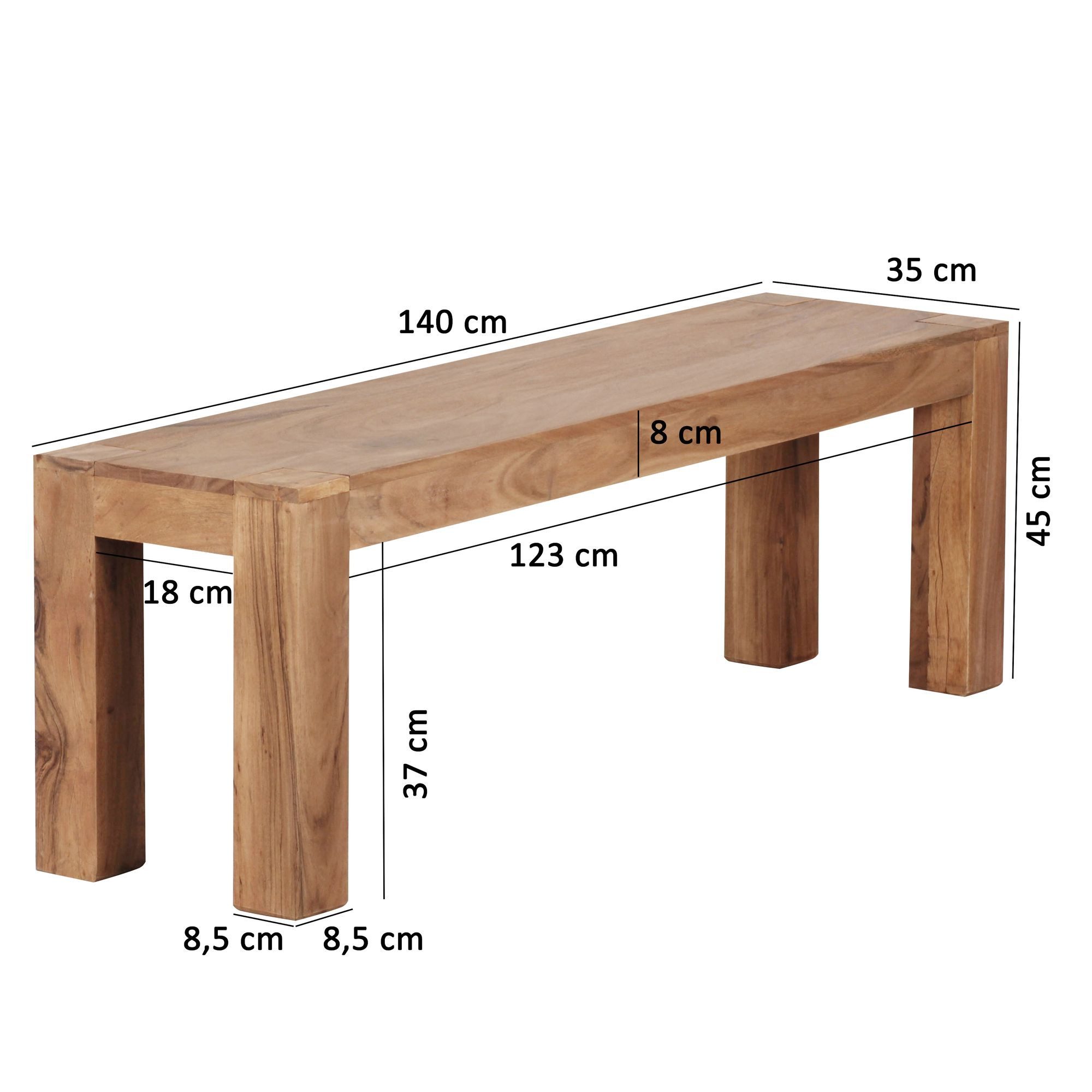 FINEBUY Essbank Sitzbank Massiv Akazie Holzbank Esszimmerbank Küchenbank Esszimmer (Akazie Massivholz 140x45x35 cm Esszimmerbank), Küchenbank Esszimmer ohne Lehne, Landhausstil. € 139,95