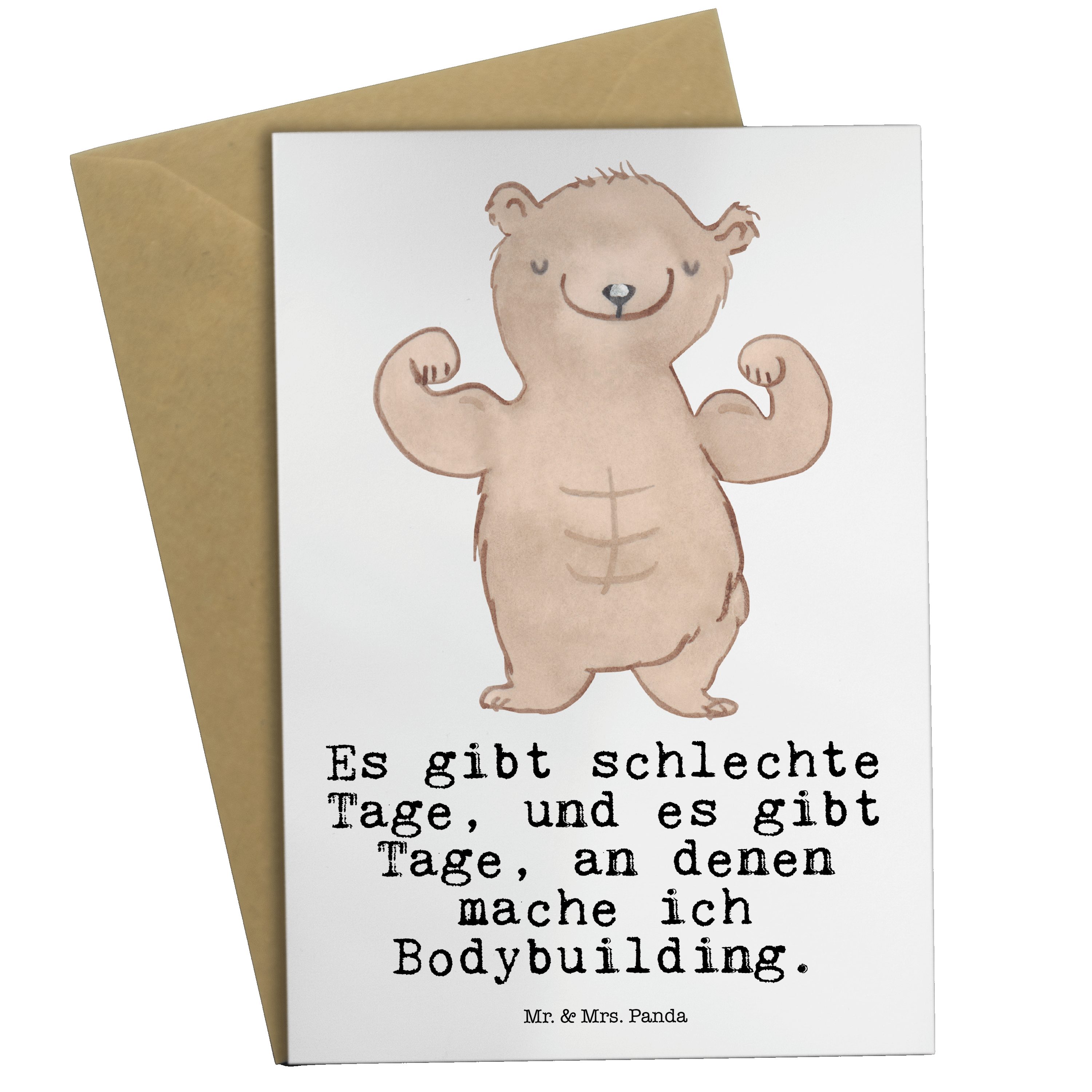 Mr. & Mrs. Panda Grußkarte Bär Bodybuilding Tage - Weiß - Geschenk, Einladungskarte, Karte, Ausz