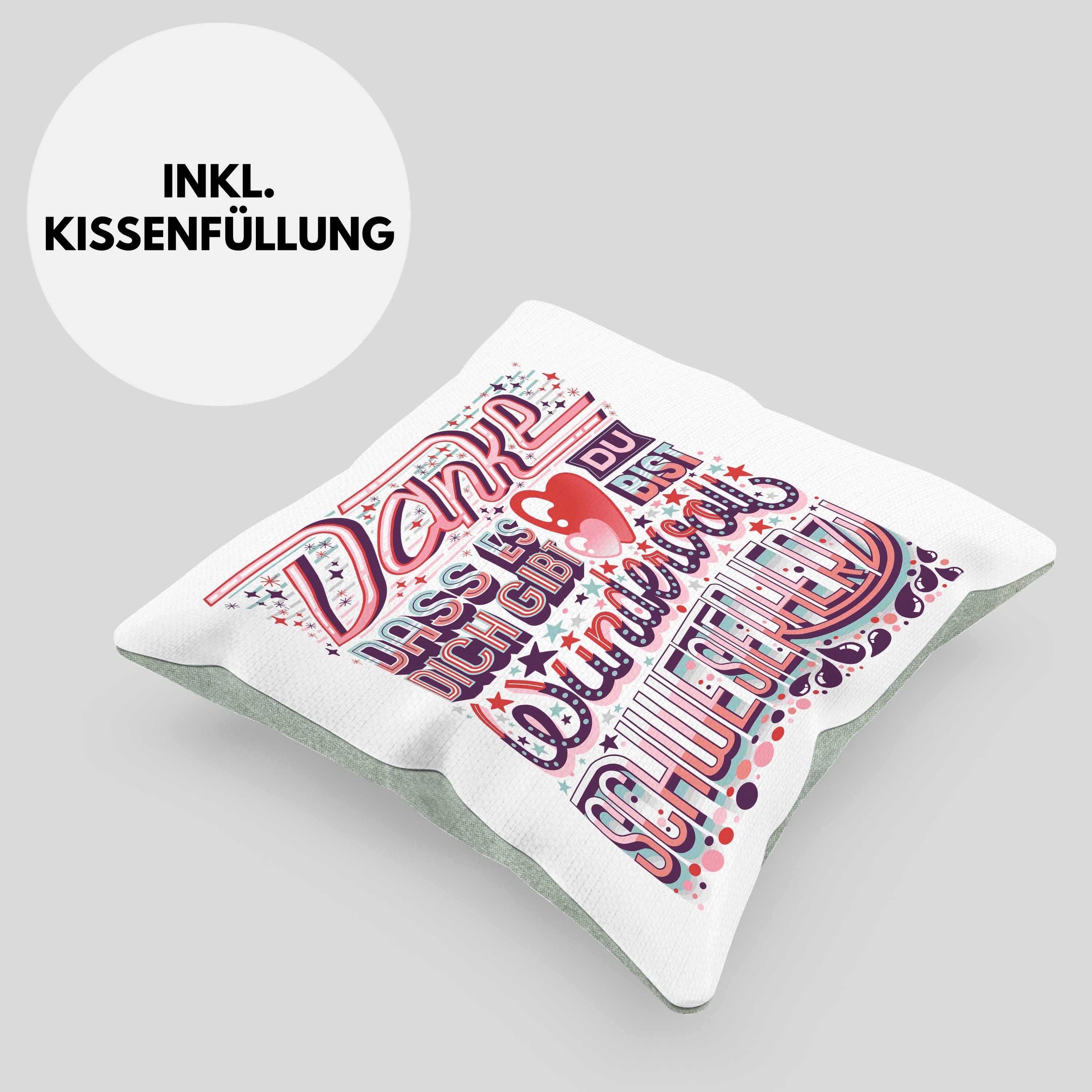 Kissen Beste Dekokissen an Trendation 40x40 Trendation Füllung Spruch Grün mit - Geschenkidee von Schwester Dekokissen Schwester Geschenk von Bruder Lieblingsschwester Schwester