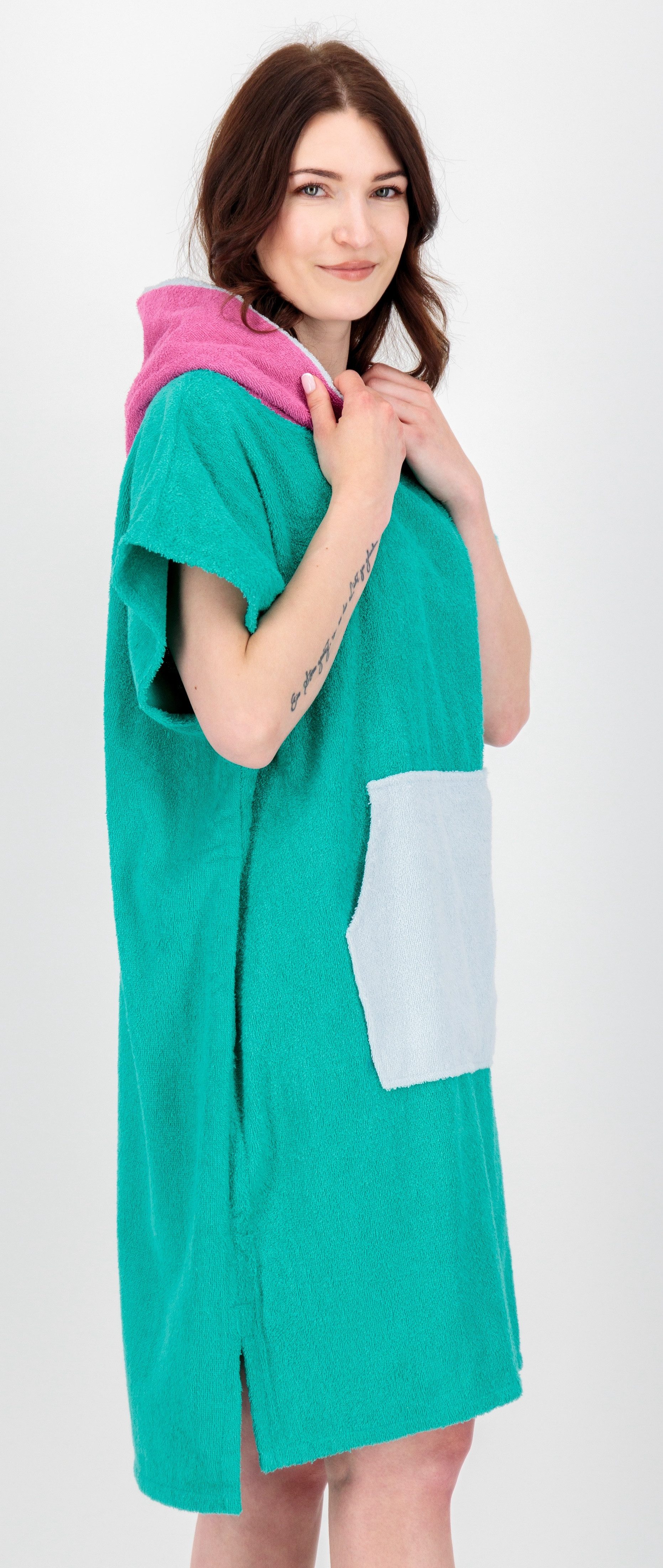 DEPROC Active Badeponcho PONCHINO HALIFAX WOMEN Umziehhilfe Strandponcho, Kapuze, ohne, Innenliegende Tasche zum Umziehen