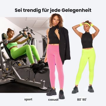 Bellivalini Leggings Damen Lange Leggings Neon 80er Jahre für Sport Gym Party BLV50-293 (1-tlg) elastischer Bund