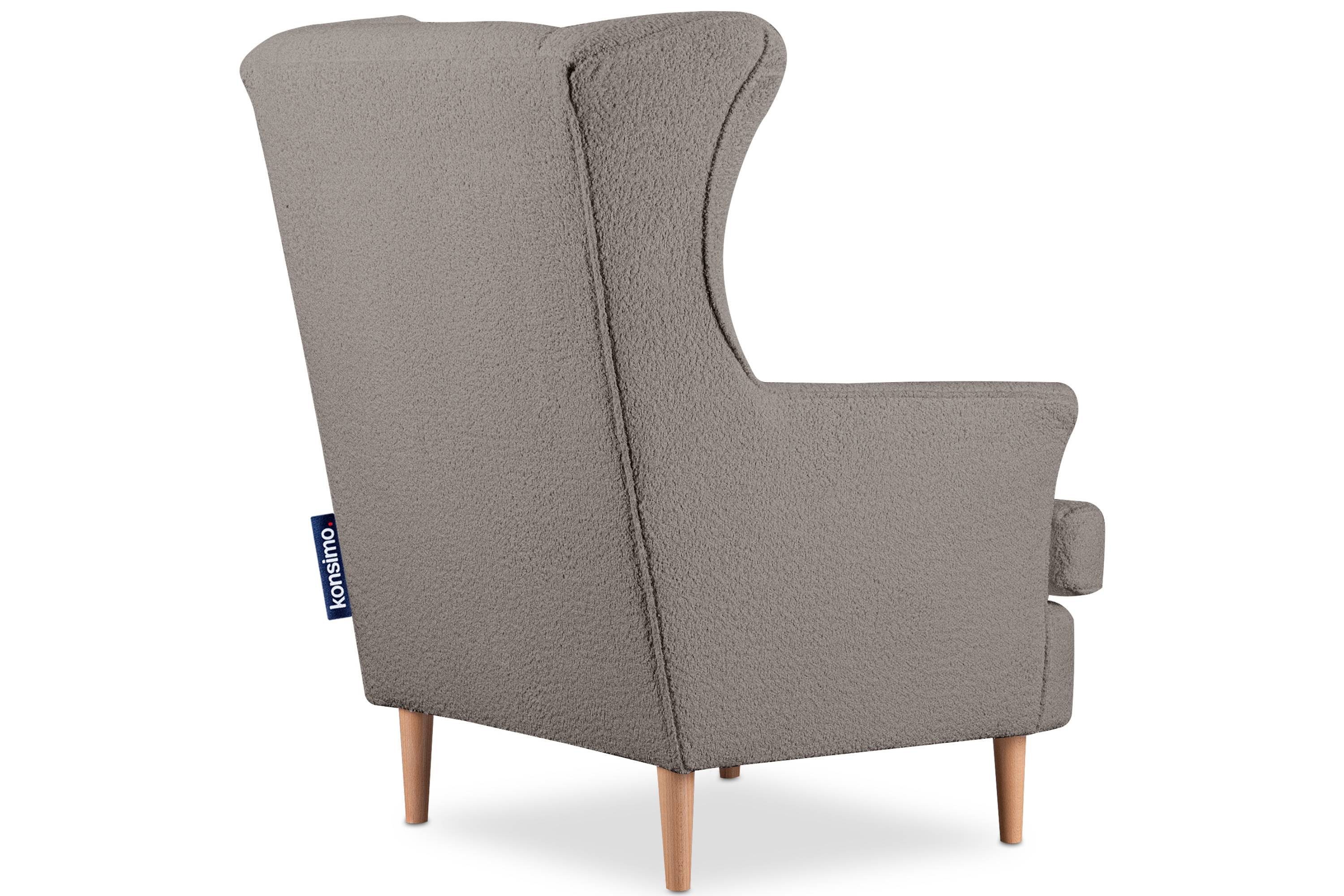 Konsimo Ohrensessel STRALIS Sessel, inklusive dekorativem Design, Füße, hohe Kissen zeitloses