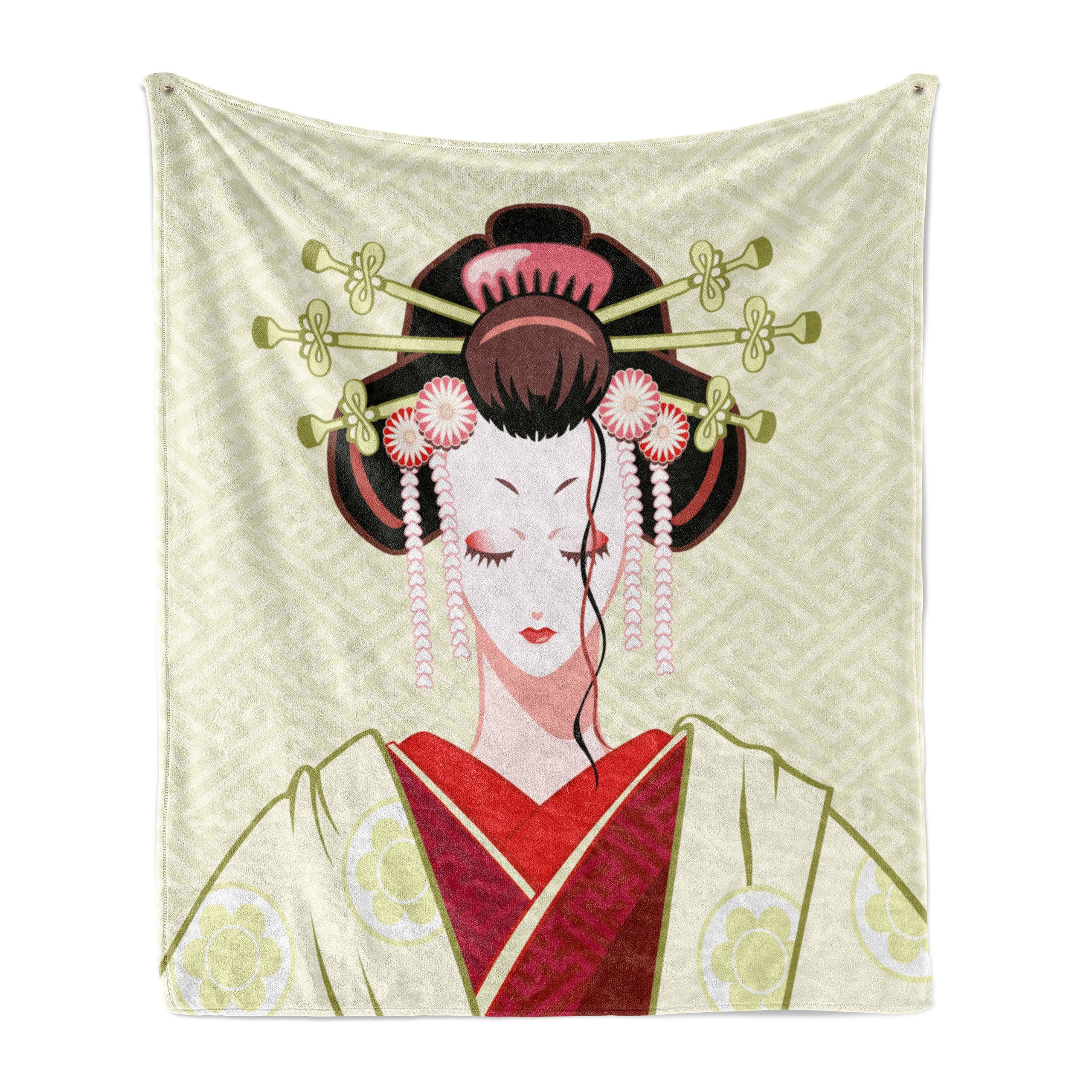 Wohndecke Gemütlicher Plüsch für den Innen- und Außenbereich, Abakuhaus, Japan Geisha-Frauen-Portrait