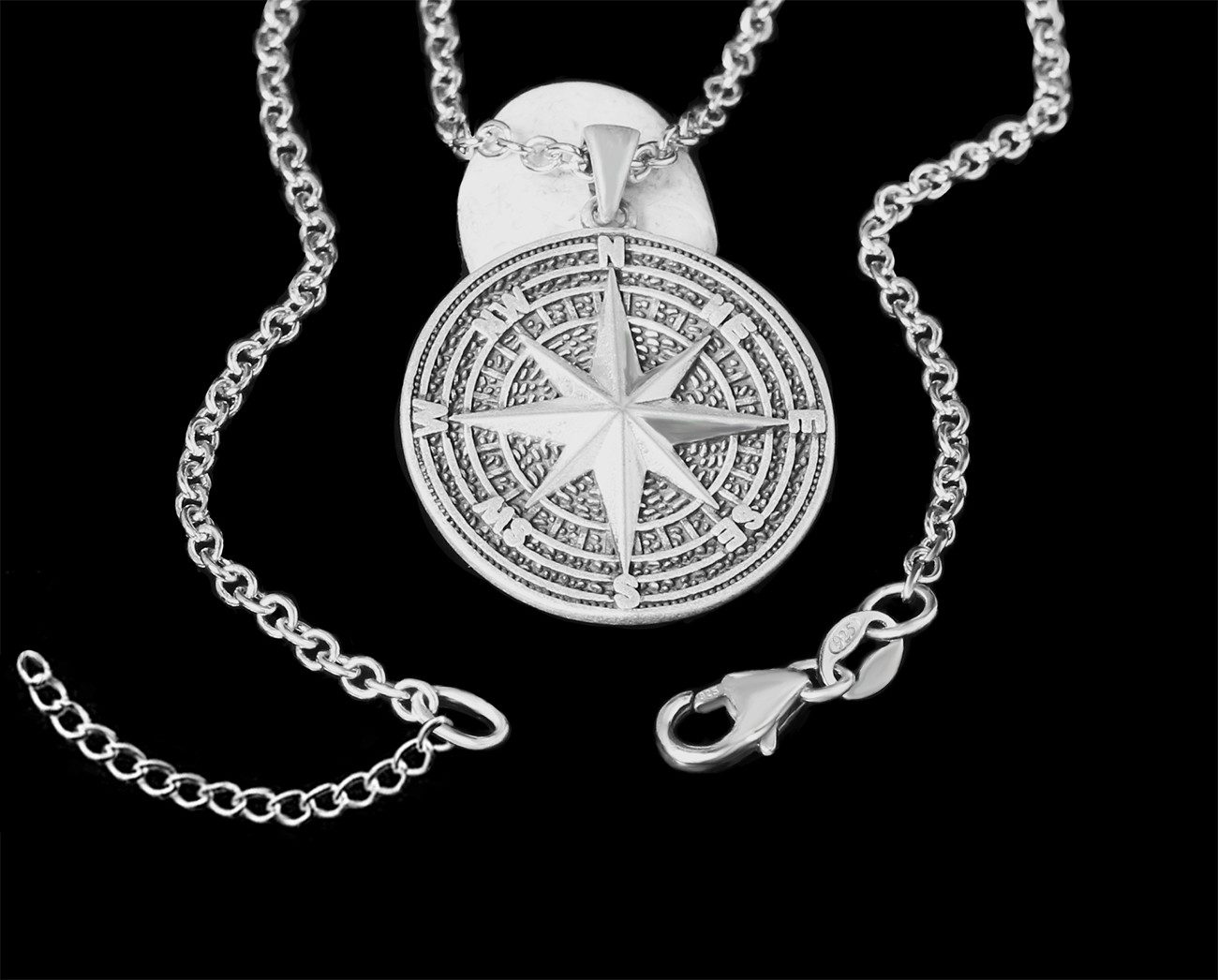 Edellis Kette mit Anhänger Kompass Halskette 925 Sterling Silber Herrenschmuck Anhänger Nordstern (1-tlg)