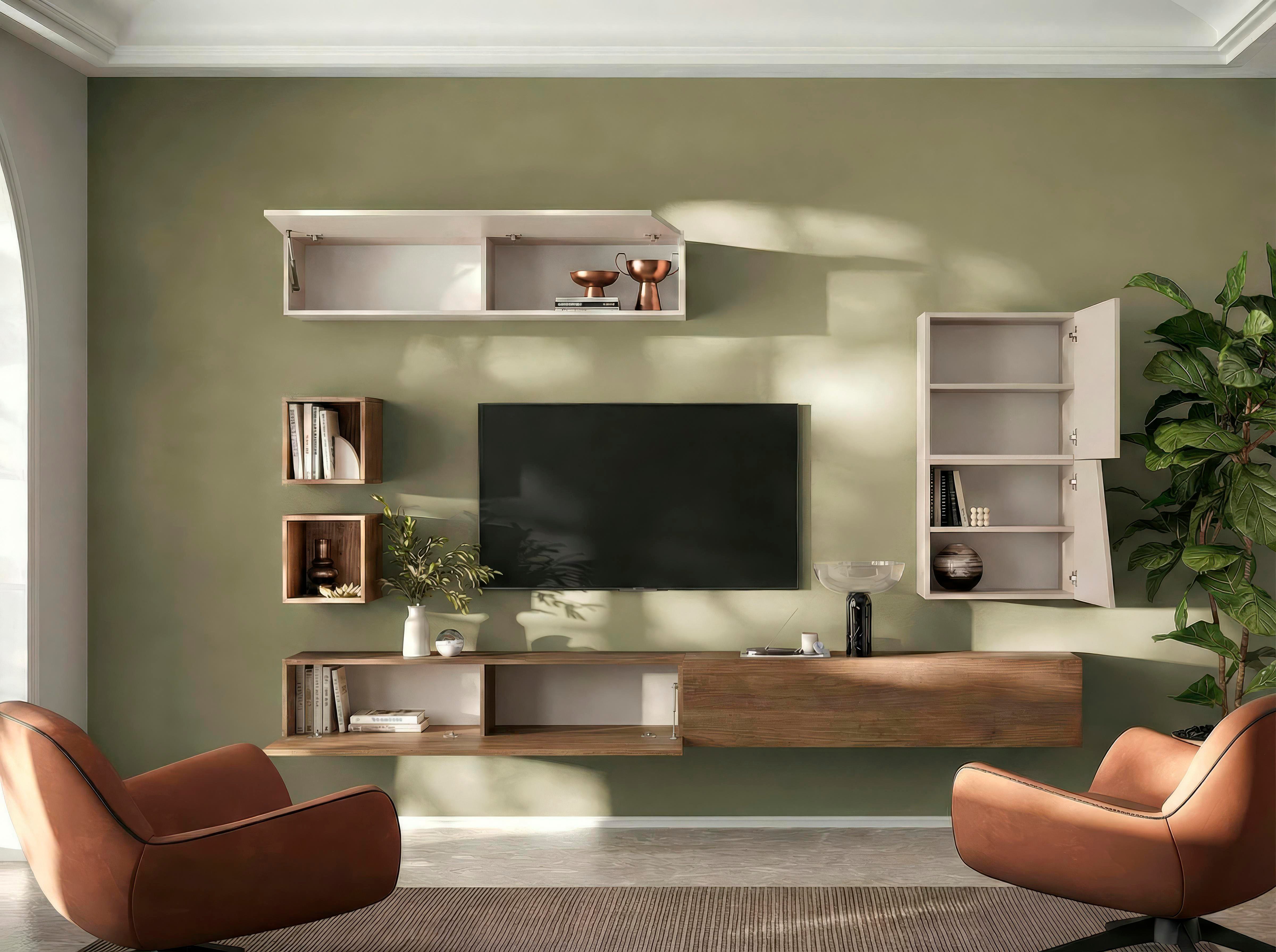 Home affaire Wohnwand Infinity, 6tlg. Breite 276 cm, moderne Mediawand, (6-St), (2x Lowboard hängend, 2x Hängewürfel, Hängeschrank, Würfelregal Set)