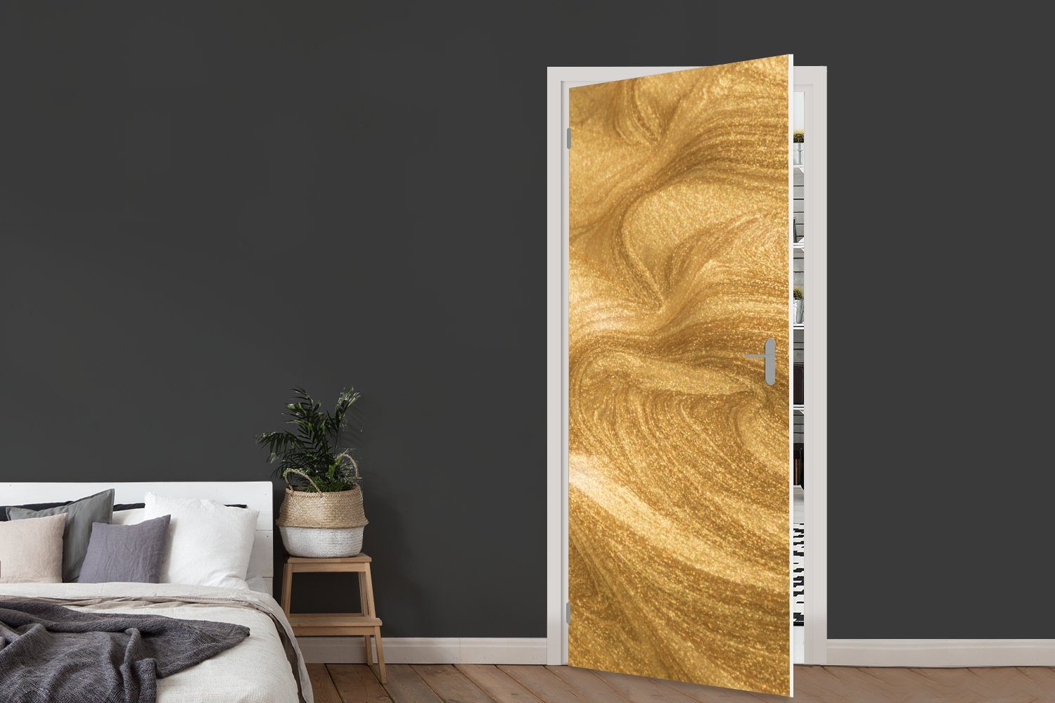 Tür, goldener Türtapete MuchoWow cm mit Türaufkleber, bedruckt, Hintergrund Matt, Glitzern, Fototapete (1 für 75x205 Ein St),