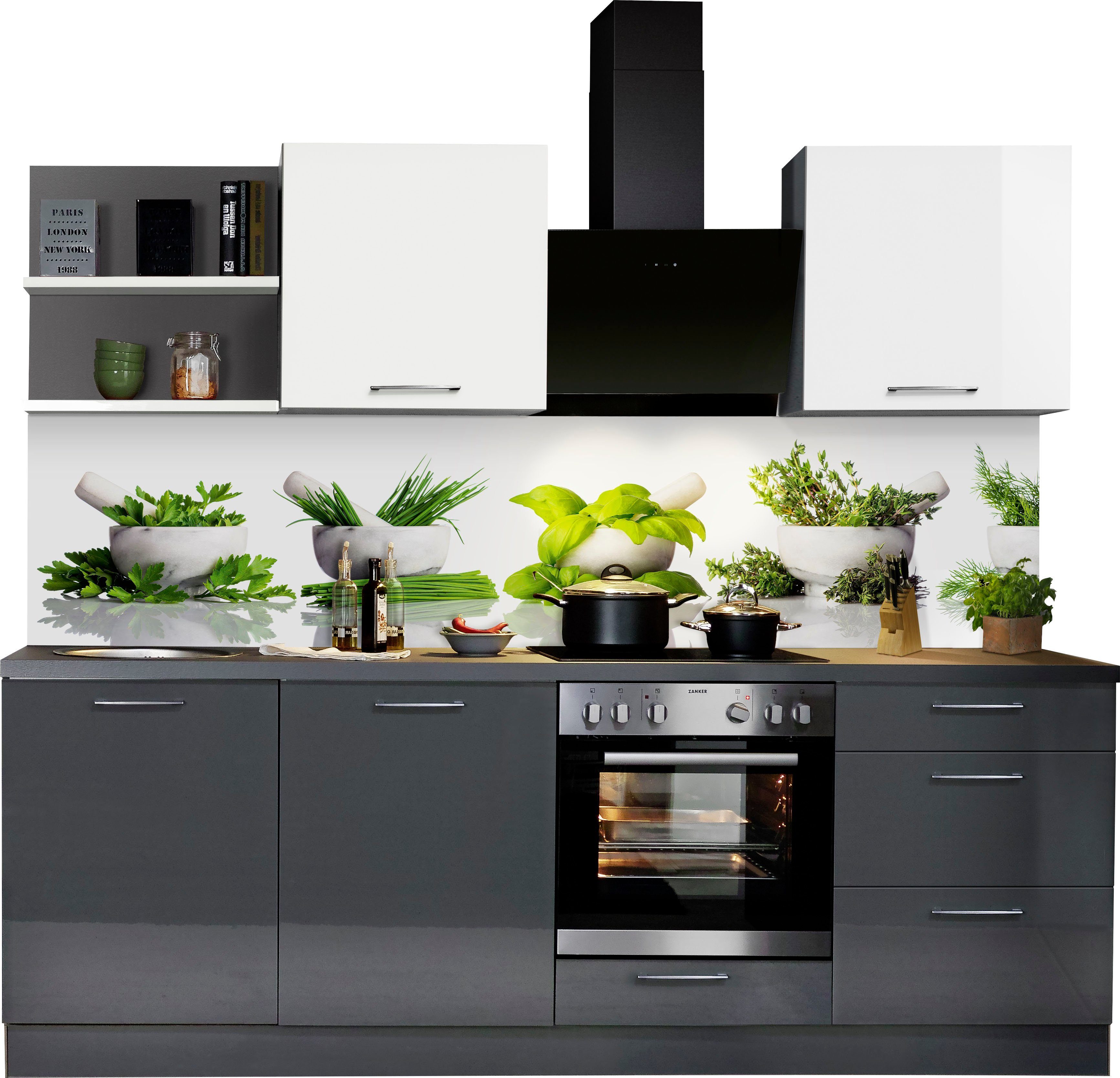 KOCHSTATION Küchenzeile "KS-Jena", vormontiert, Breite 240 cm, mit Soft-Close-Funktion, wahlw. mit E-Geräten inkl. Geschirrspüler