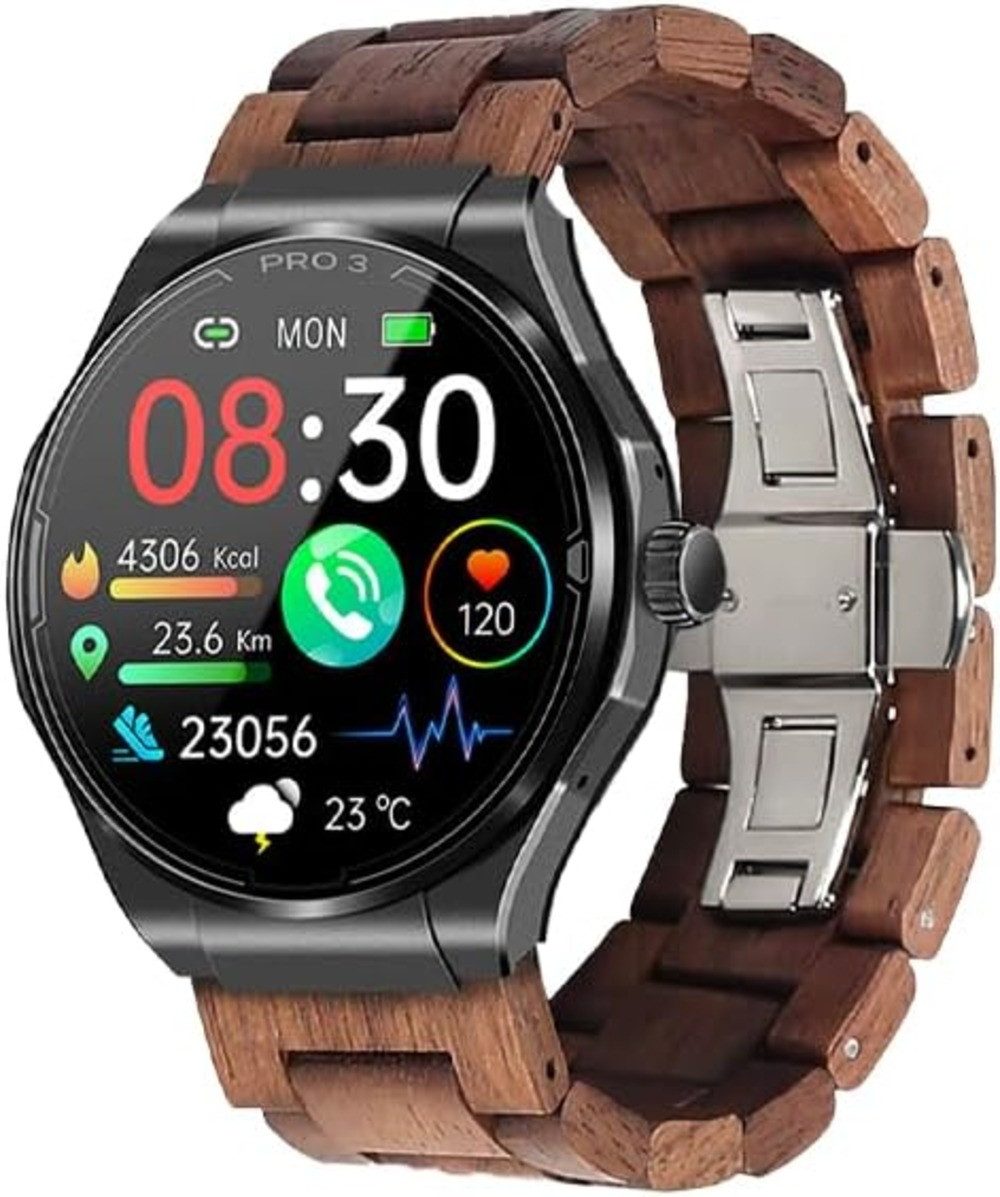 Knauermann PRO 3 Smartwatch (4,2 cm, android ios), Gesundheits Smartwatch mit Notruffunktion AMOLED Display