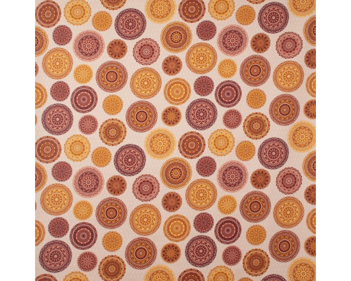 Thumbnail - SCHÖNER LEBEN. Stoff Dekostoff Leinenlook Mandala Circle natur gelb rost braun 1,40m