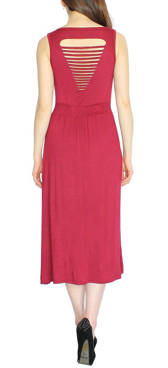 dy_mode Jerseykleid Damen Maxikleid Jersey Kleid im Cut-Out Look am Rücken Sommerkleid Cut-Out Rücken WK002-Rot