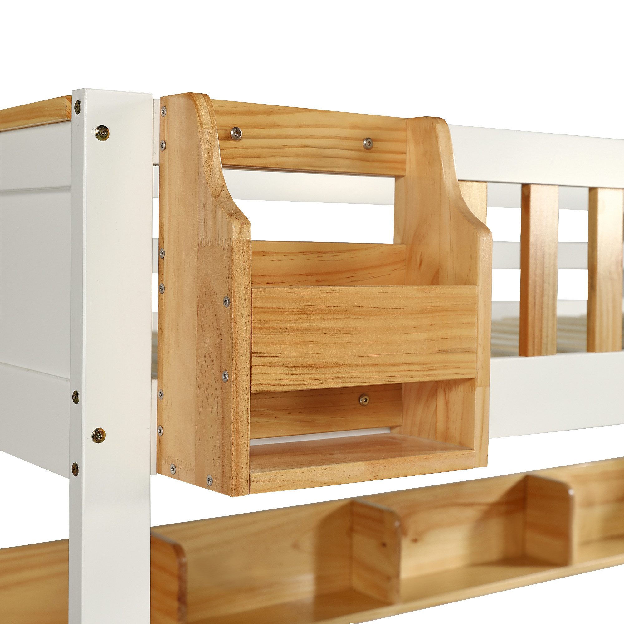 RIAZOS Etagenbett Für 3 Kinder - Mit Rutsche & Schubladen Weiß