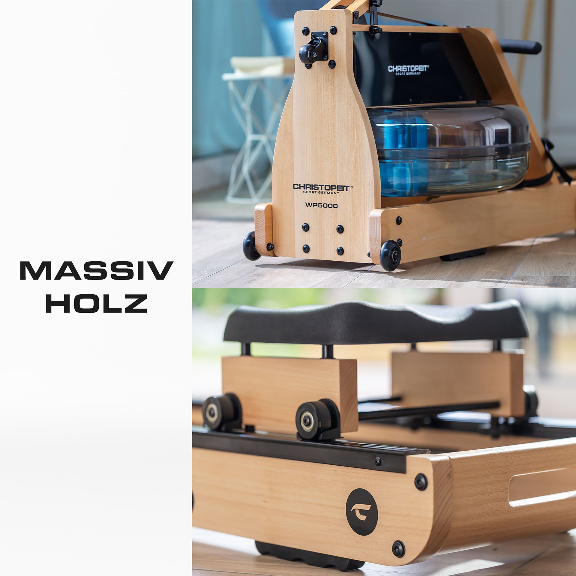 Christopeit Sport® Ruderzugmaschine WP 5000 Wasserrudergerät (Wasserwiderstand, Magnetwiderstand, Wassertank, Holz, Sport), Testsieger Stiftung Warentest Ausgabe 1/2025, Rudermaschine, Holz