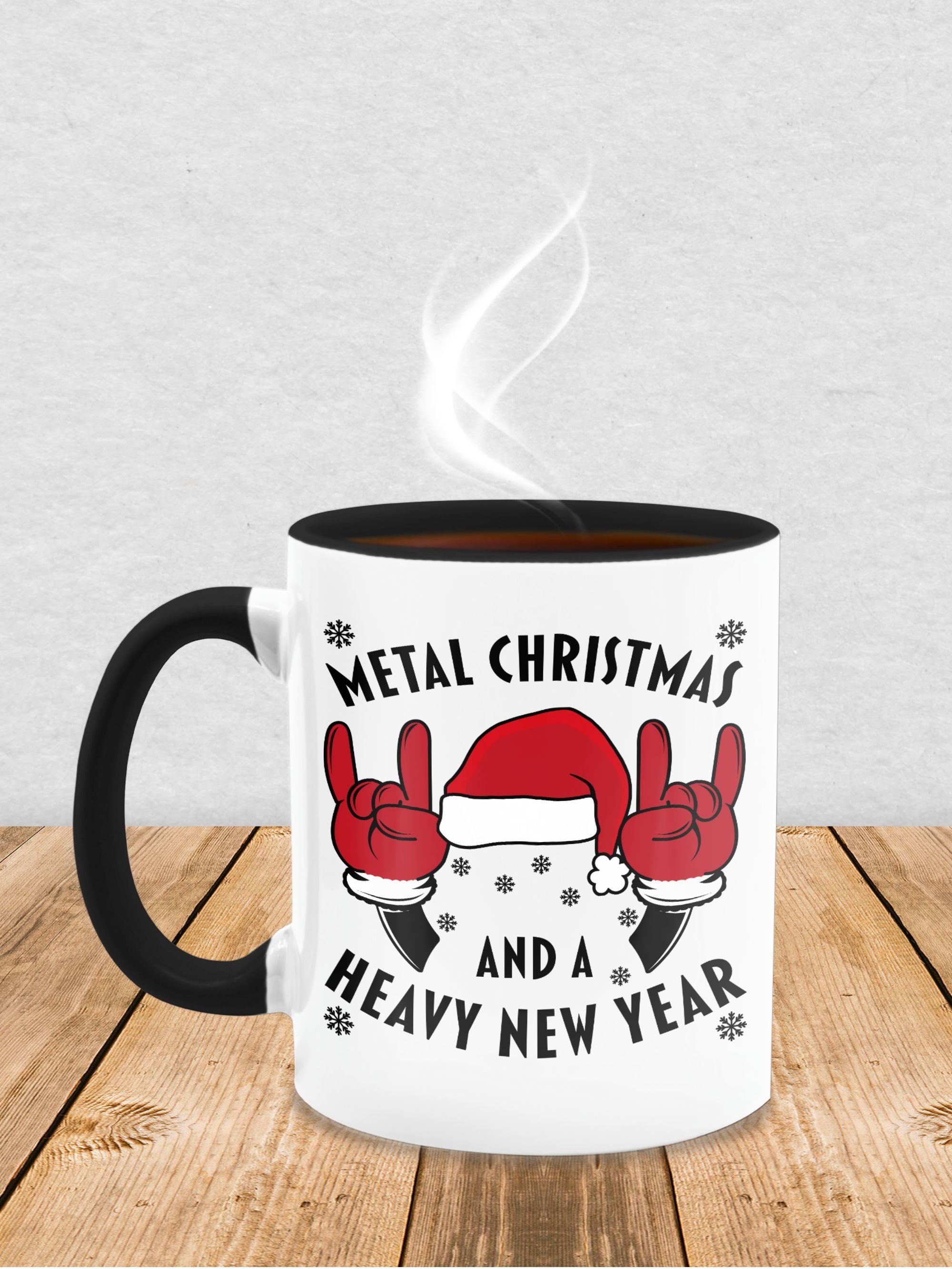 1 Weihnachtstasse Christmas Year, Tasse Schwarz Keramik, New a Heavy Metal and Shirtracer