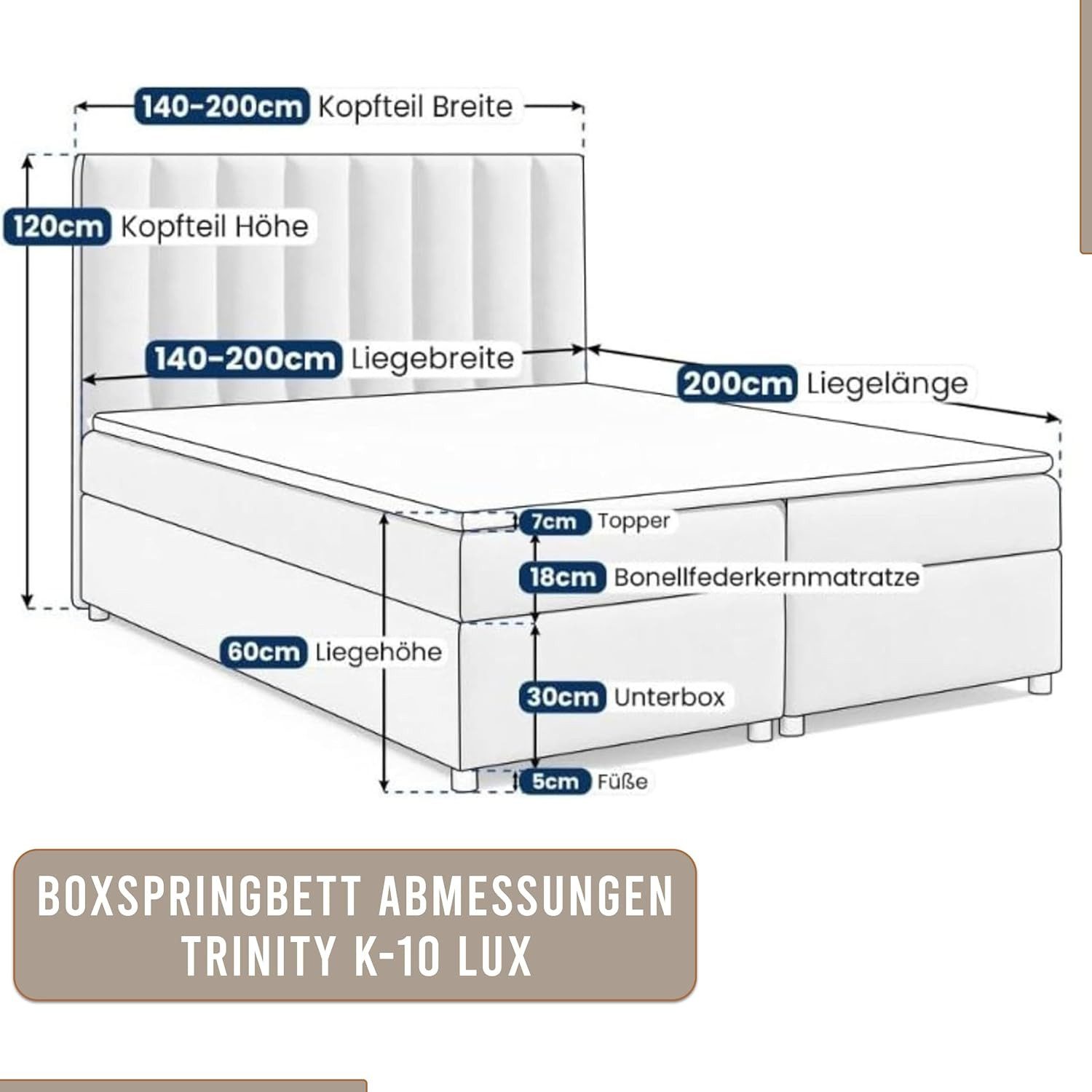 Best for Home Boxspringbett Trinity K10 mit Stauraum, Bonellmatratze & Komfort-Topper T30 (140x200 160x200 180x200 200x200 cm), Verschiedene Liefermöglichkeiten, TOP Preis-Leistungs-Verhältnis