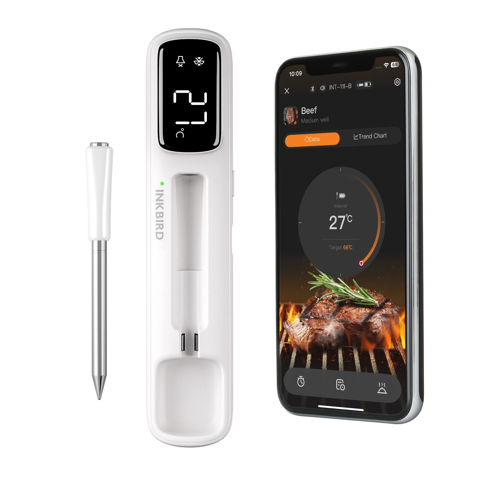INKBIRD Grillthermometer Bluetooth Mini Funk-Fleischthermometer, IP67 wasserdicht, BBQ-Thermometer mit °C/°F Umschaltung